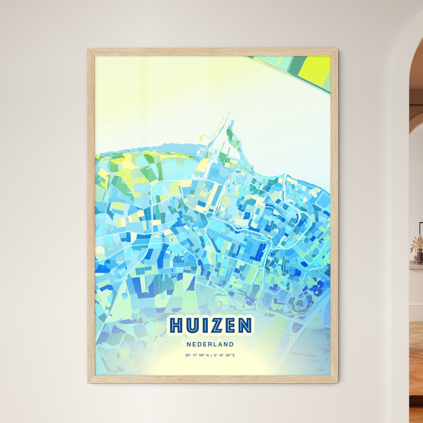 Colorful HUIZEN NETHERLANDS Fine Art Map Cool Blue