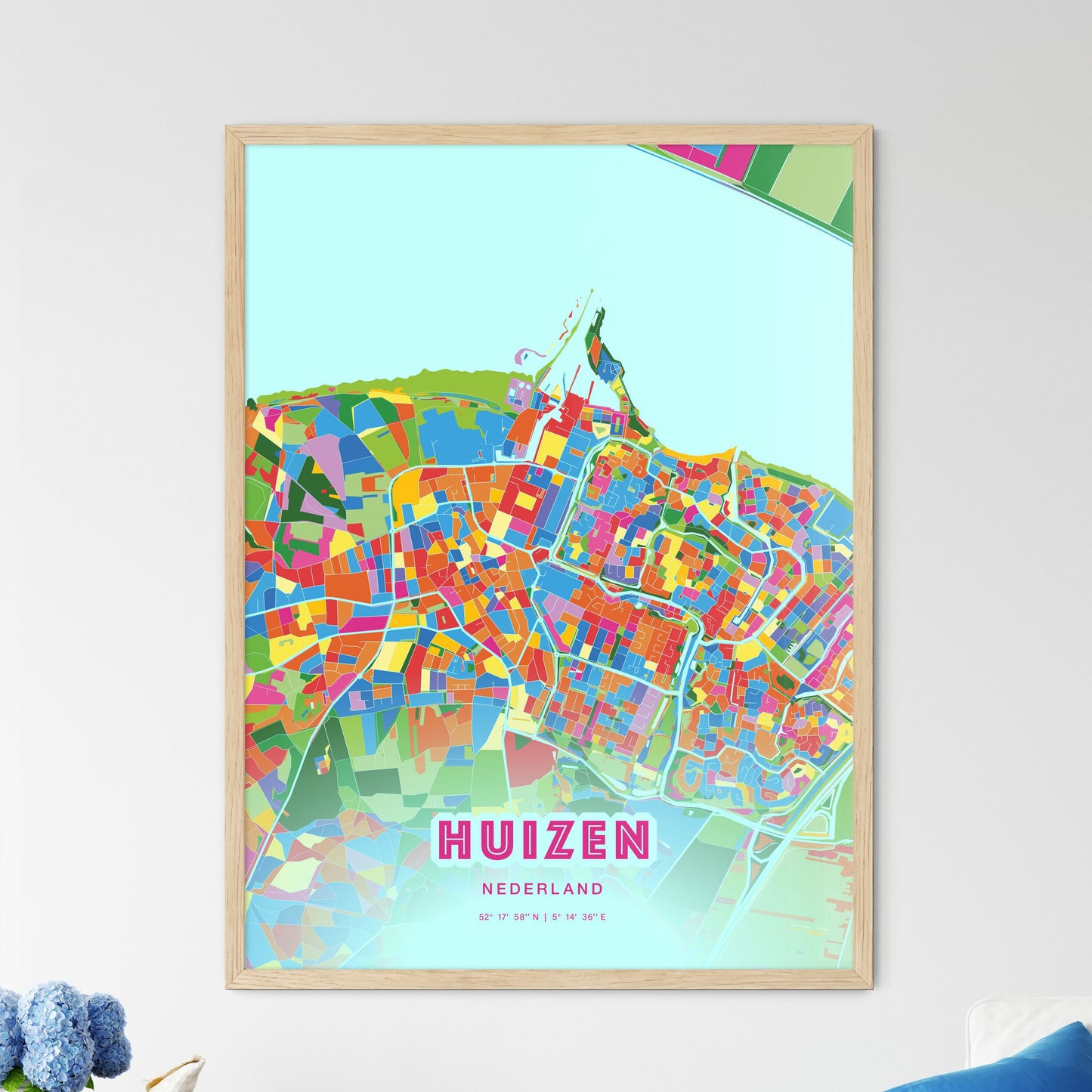 Colorful HUIZEN NETHERLANDS Fine Art Map Crazy Colors