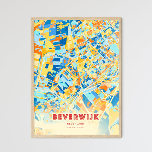 Colorful BEVERWIJK NETHERLANDS Fine Art Map Blue Orange