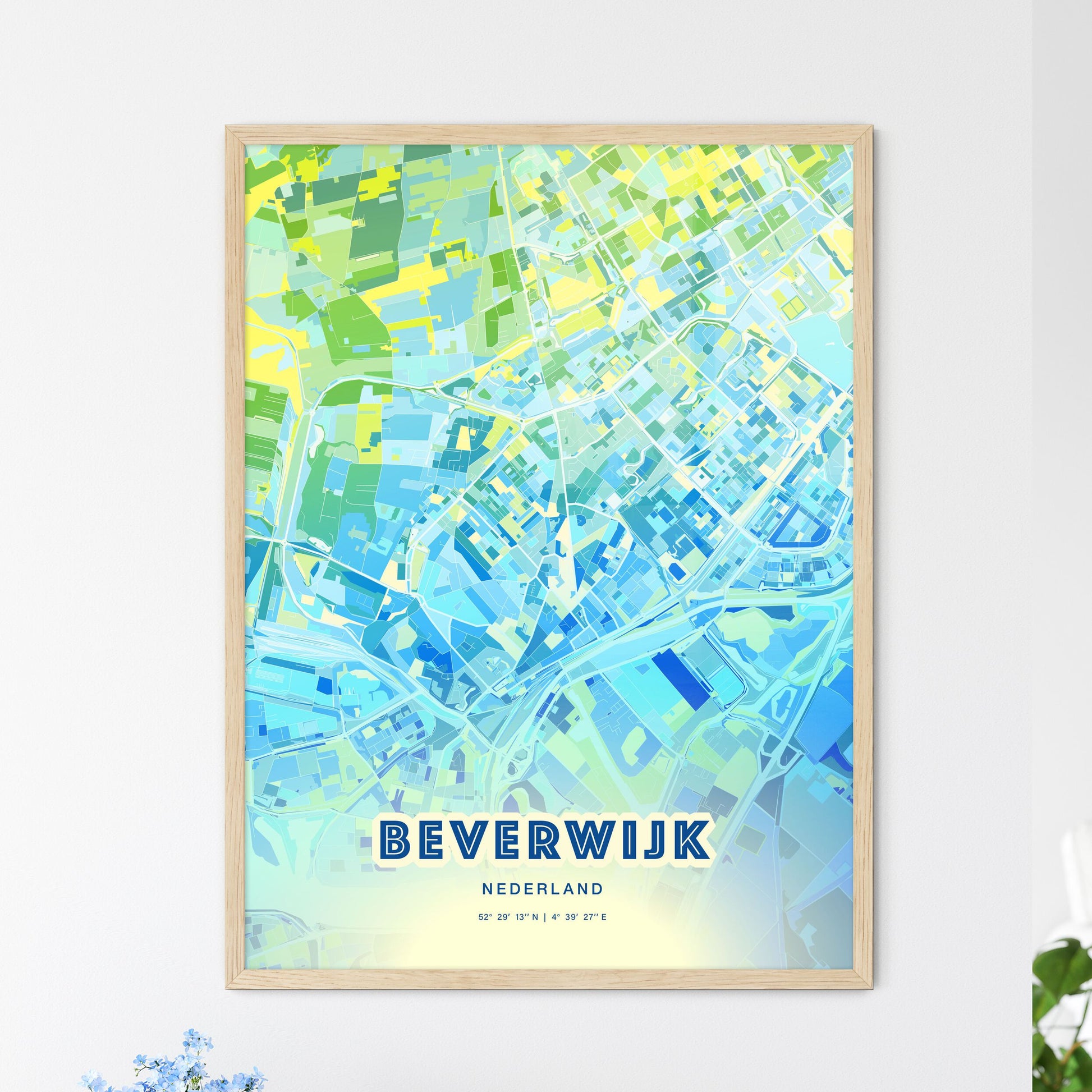 Colorful BEVERWIJK NETHERLANDS Fine Art Map Cool Blue