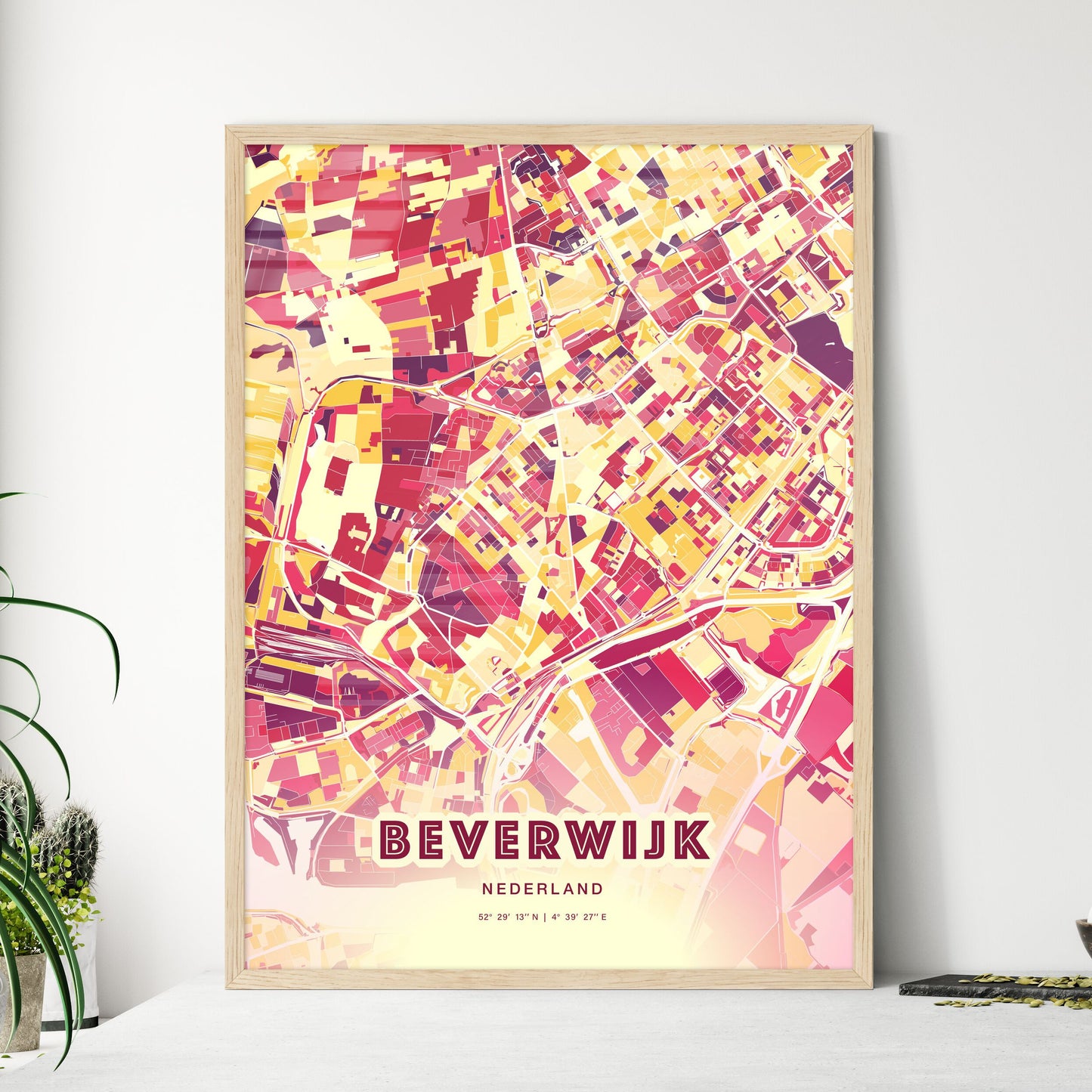 Colorful BEVERWIJK NETHERLANDS Fine Art Map Hot Red