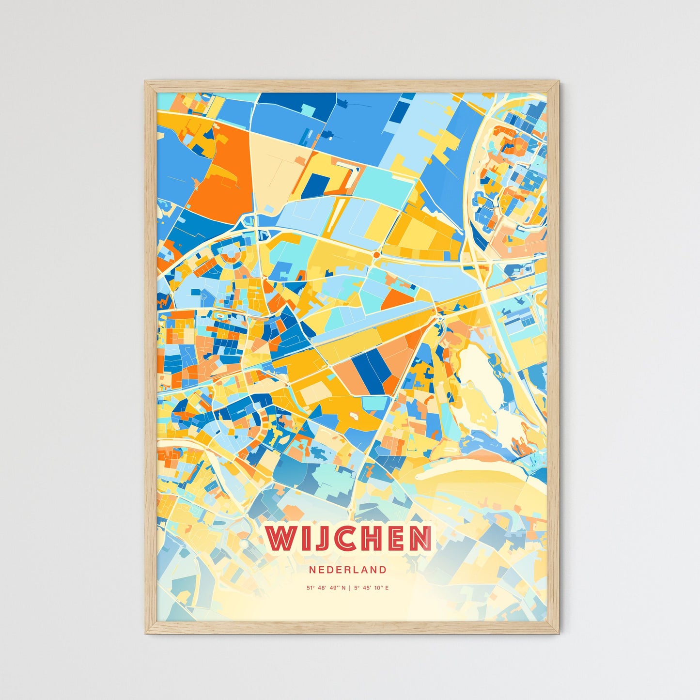 Colorful WIJCHEN NETHERLANDS Fine Art Map Blue Orange