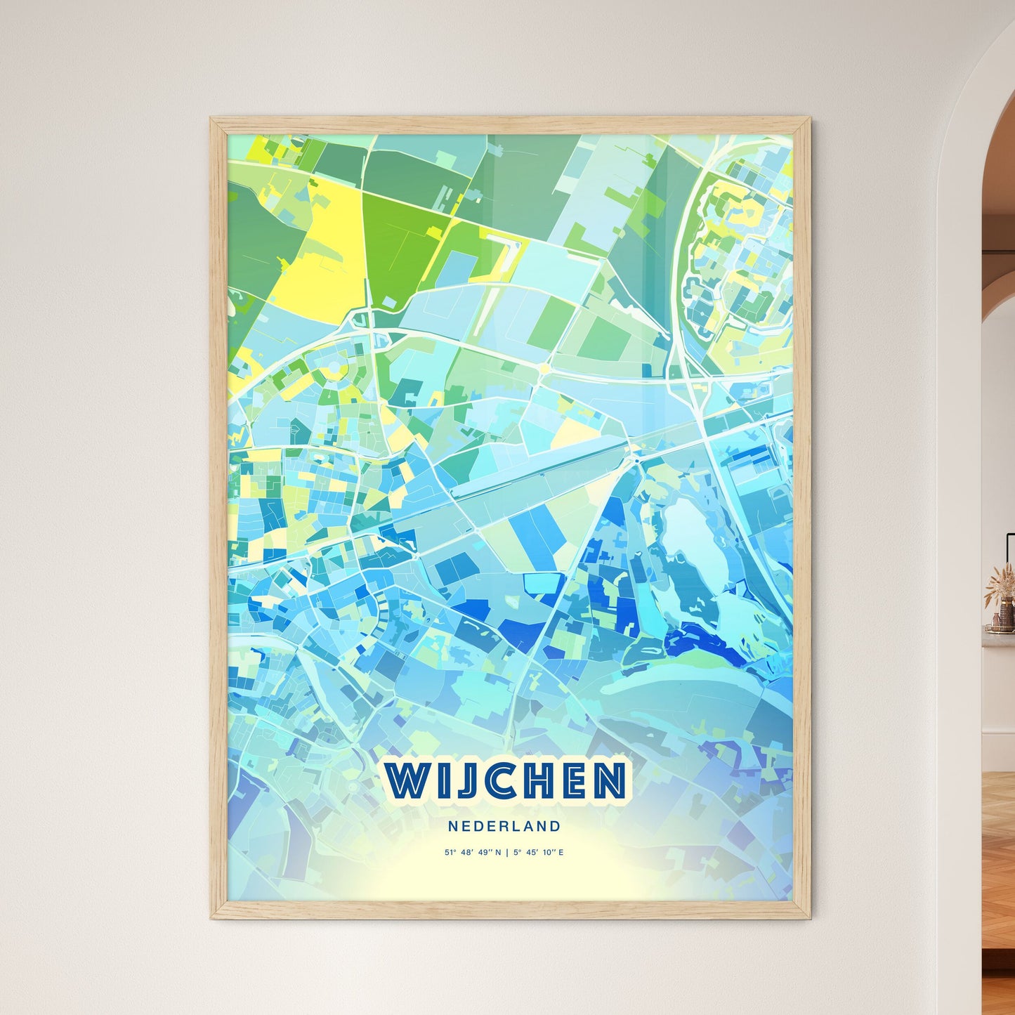 Colorful WIJCHEN NETHERLANDS Fine Art Map Cool Blue