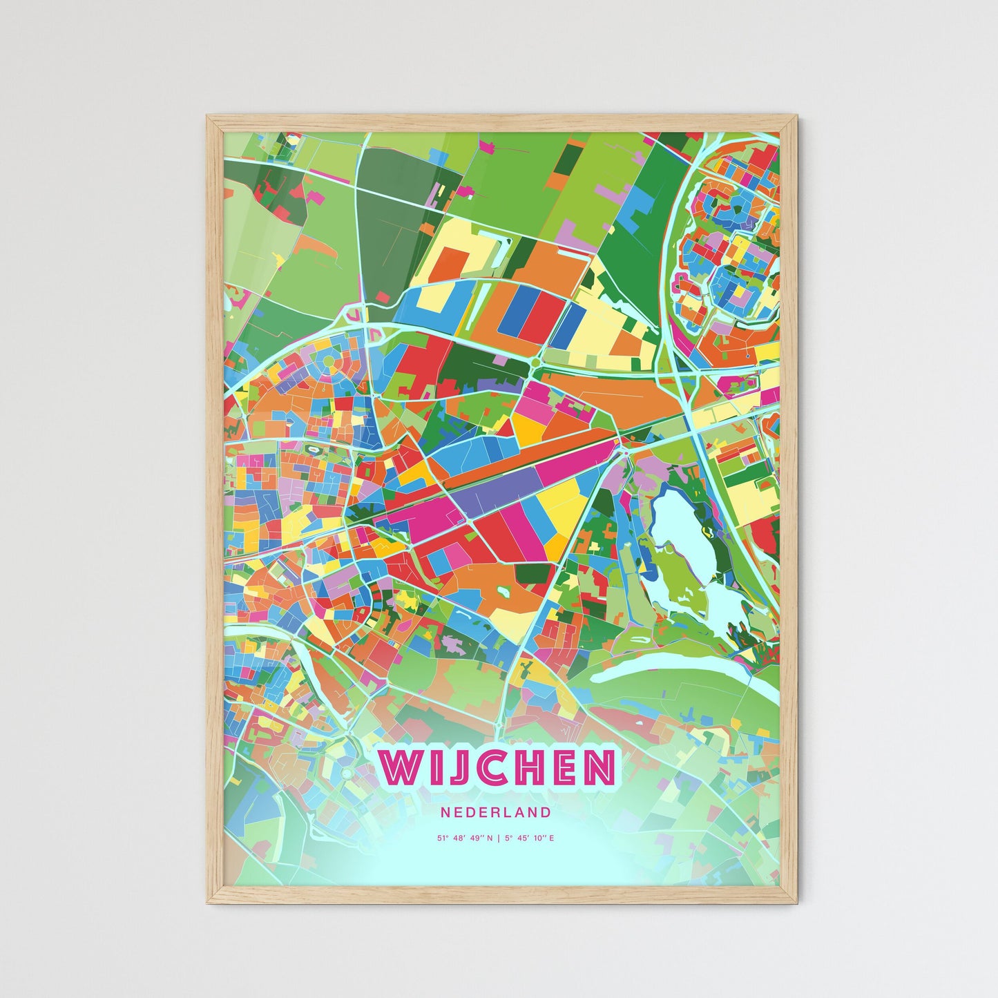 Colorful WIJCHEN NETHERLANDS Fine Art Map Crazy Colors