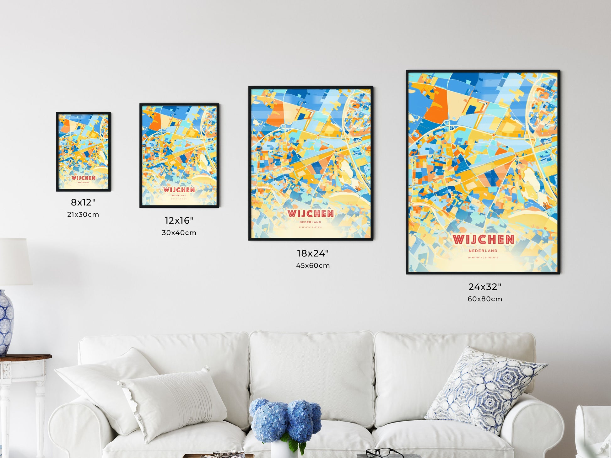 Colorful WIJCHEN NETHERLANDS Fine Art Map Blue Orange