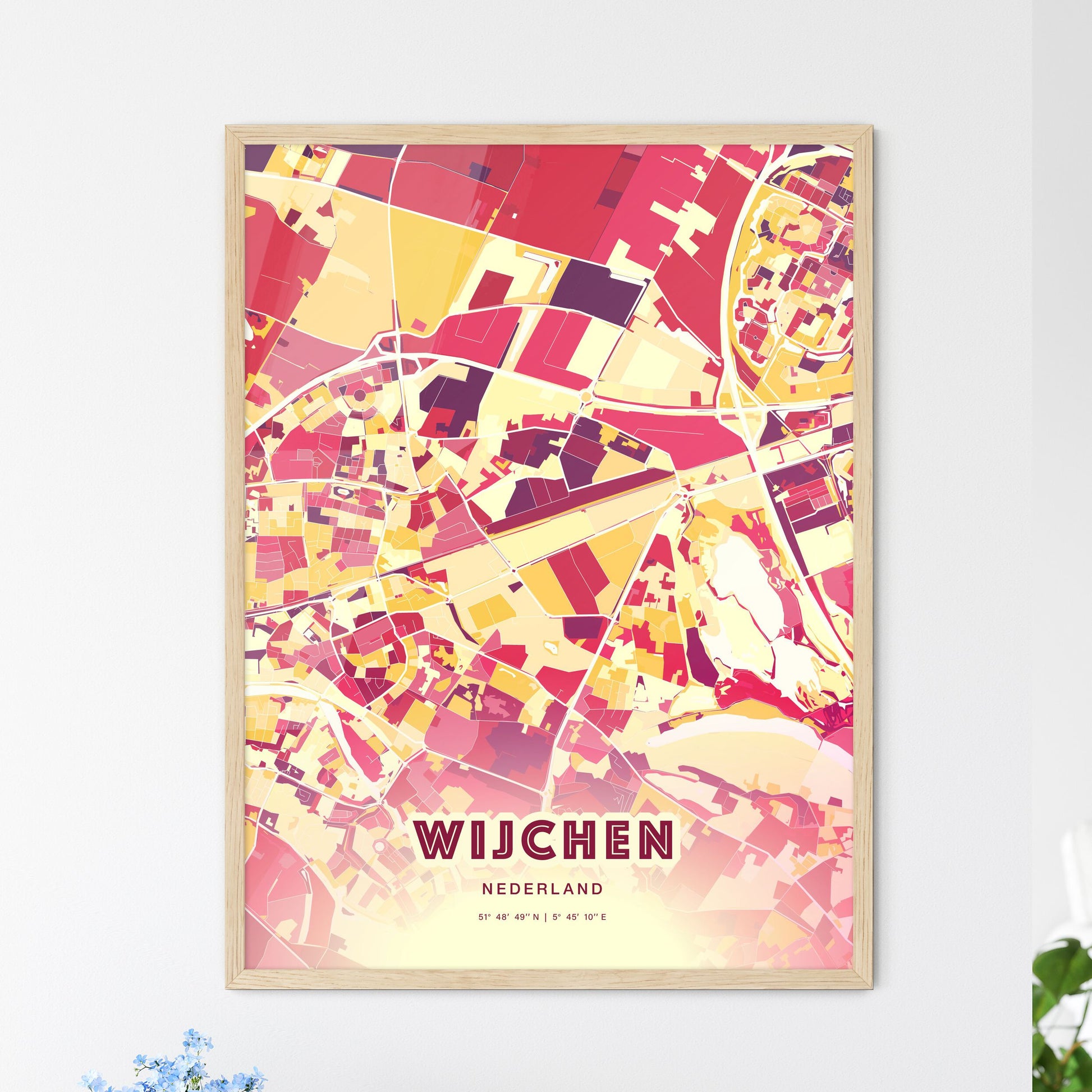 Colorful WIJCHEN NETHERLANDS Fine Art Map Hot Red