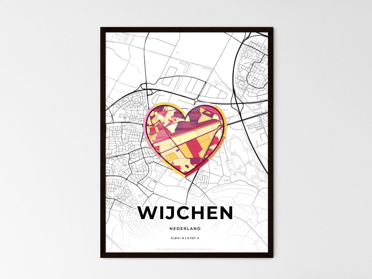 Wijchen Netherlands wedding art map with heart icon