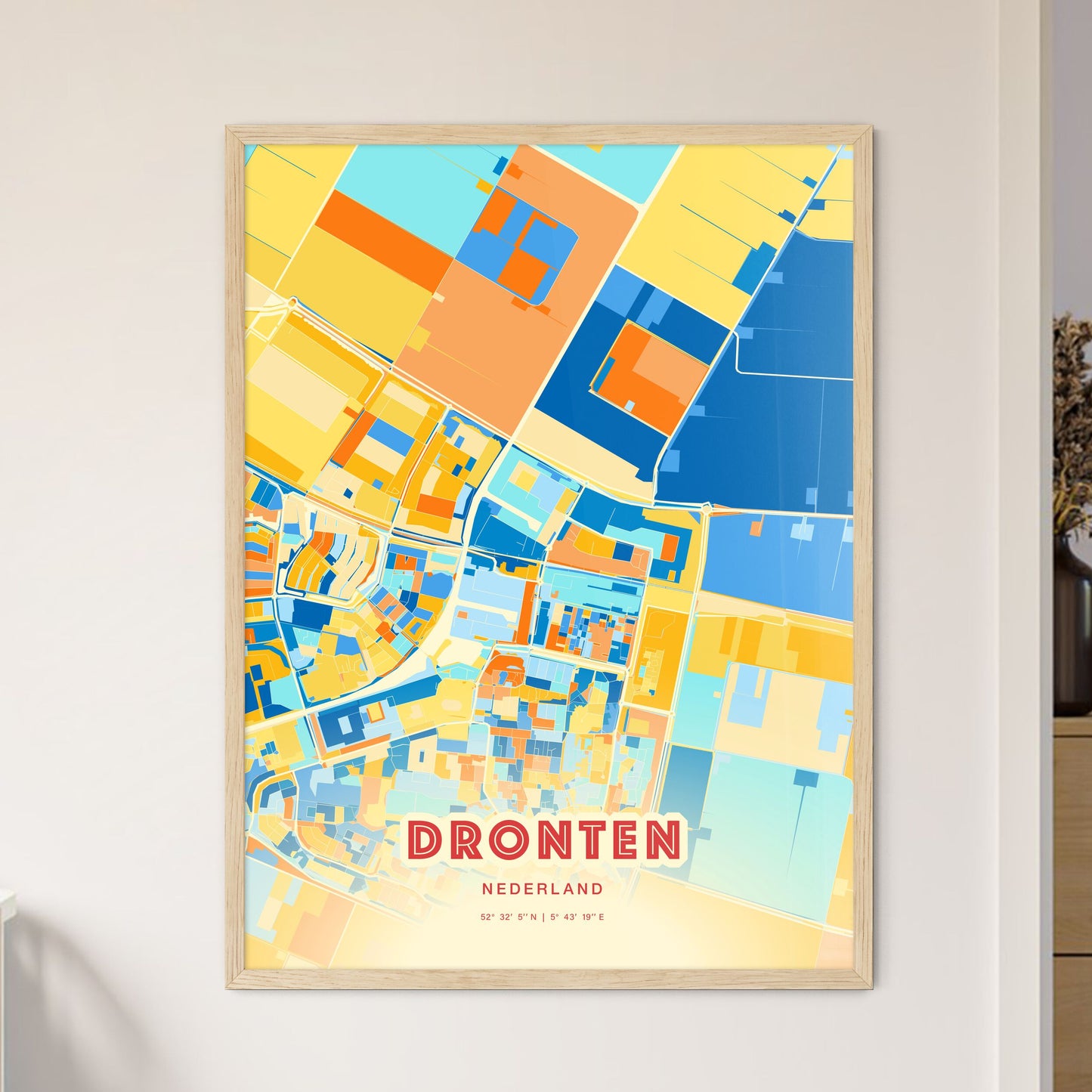 Colorful DRONTEN NETHERLANDS Fine Art Map Blue Orange