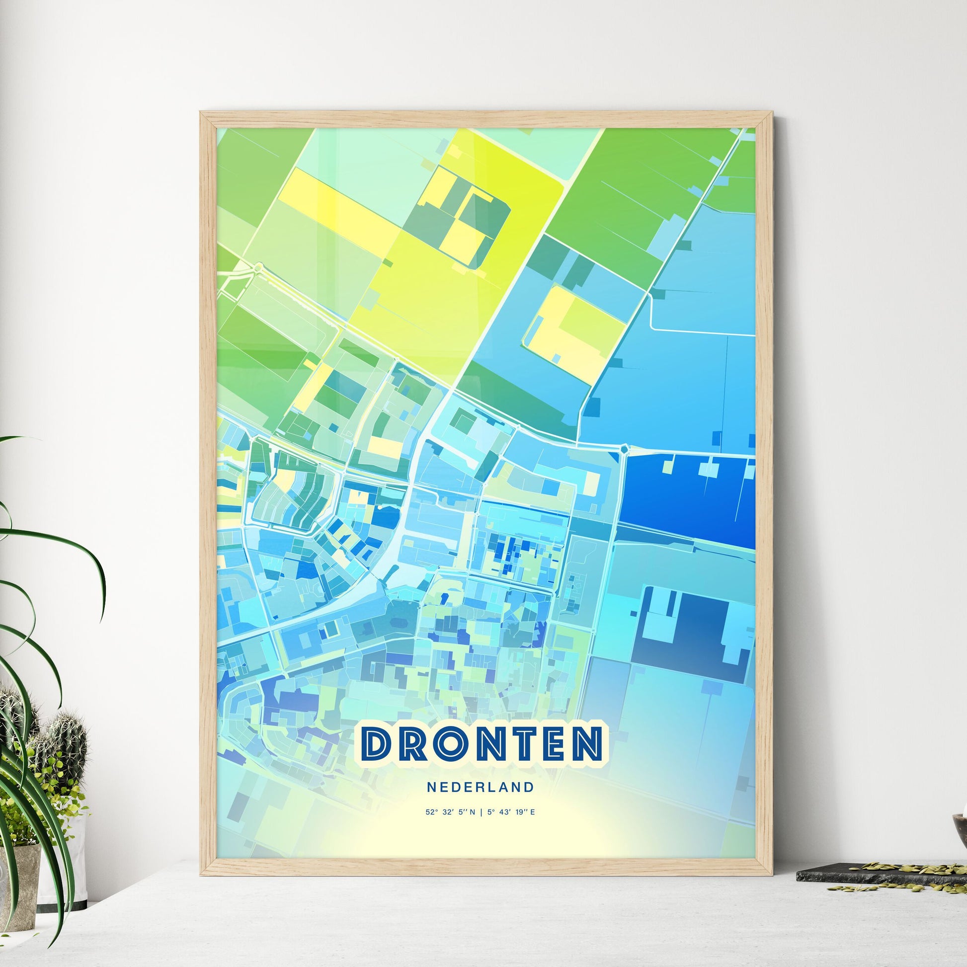 Colorful DRONTEN NETHERLANDS Fine Art Map Cool Blue