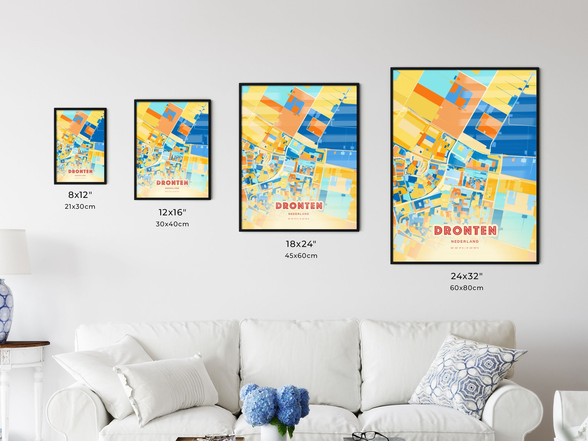 Colorful DRONTEN NETHERLANDS Fine Art Map Blue Orange