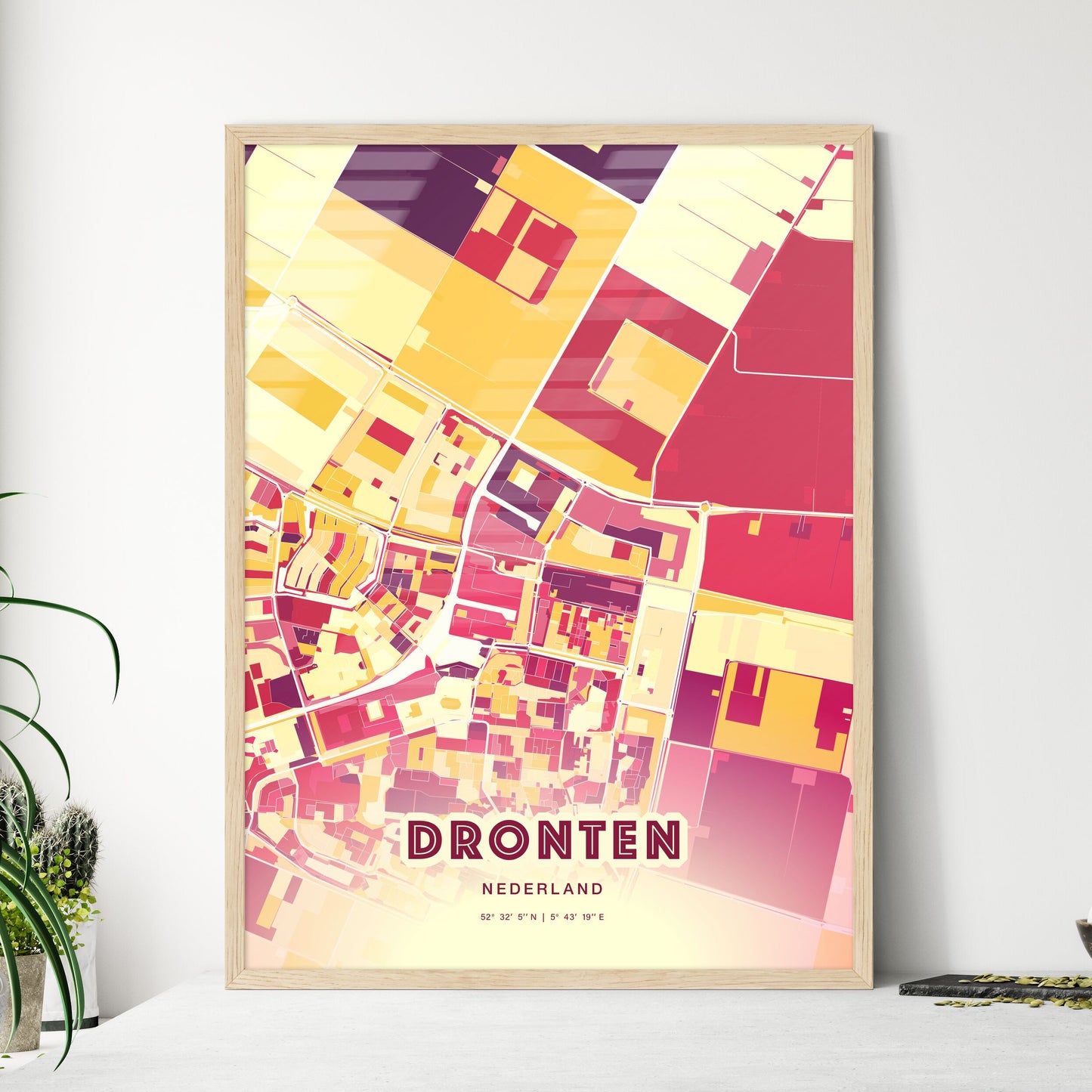 Colorful DRONTEN NETHERLANDS Fine Art Map Hot Red