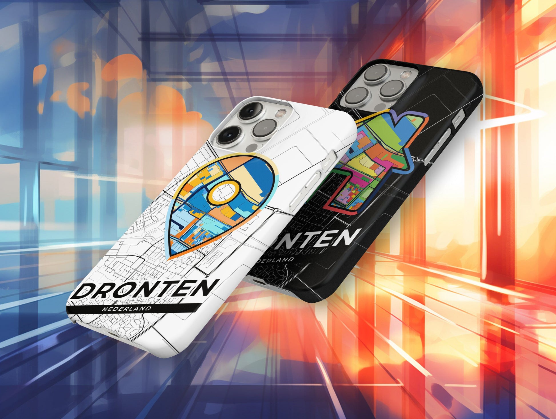 Dronten Netherlands slim phone case with colorful icon. Birthday, wedding or housewarming gift. Couple match cases.