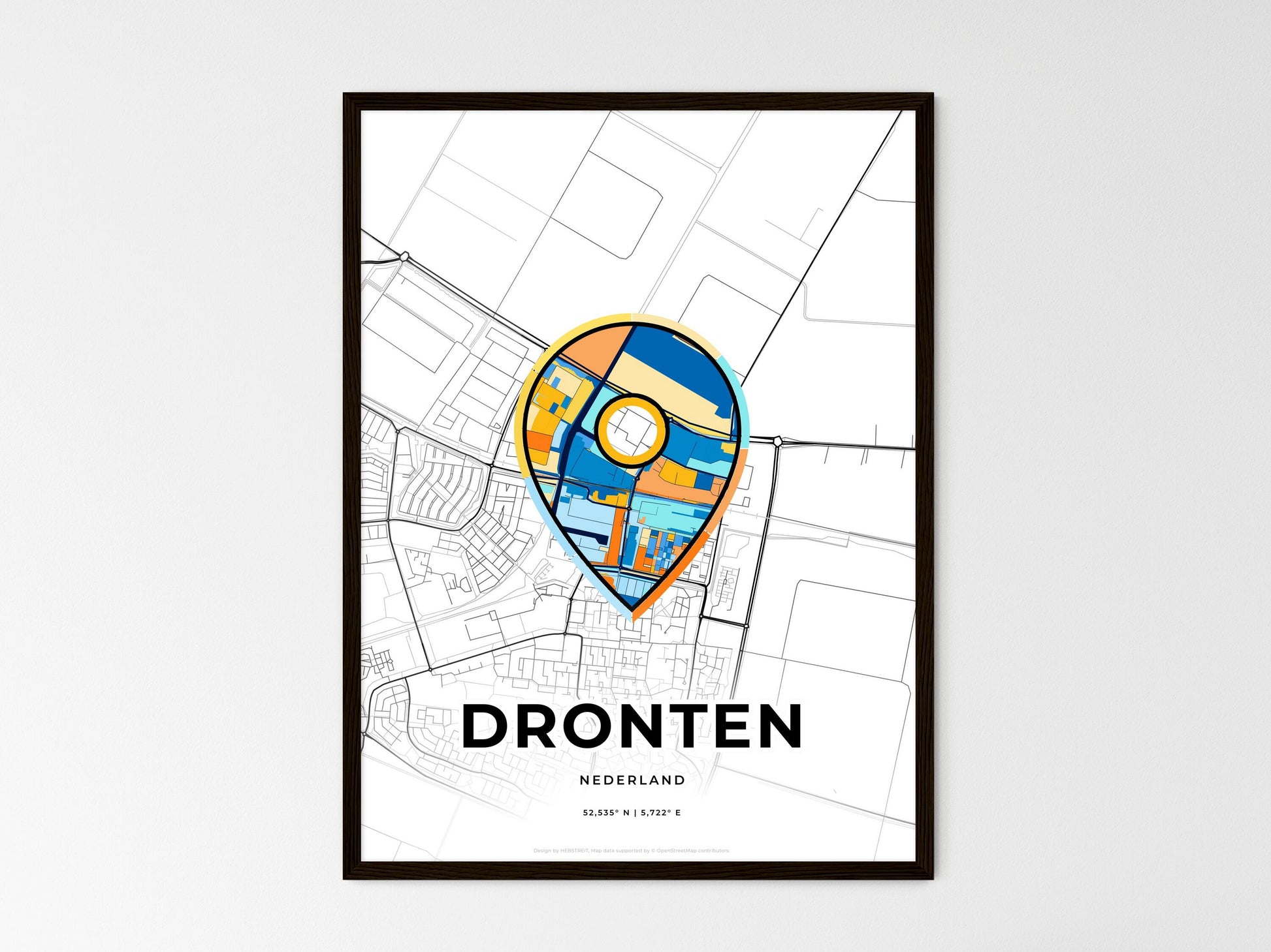 Dronten Netherlands wedding art map with pointer icon