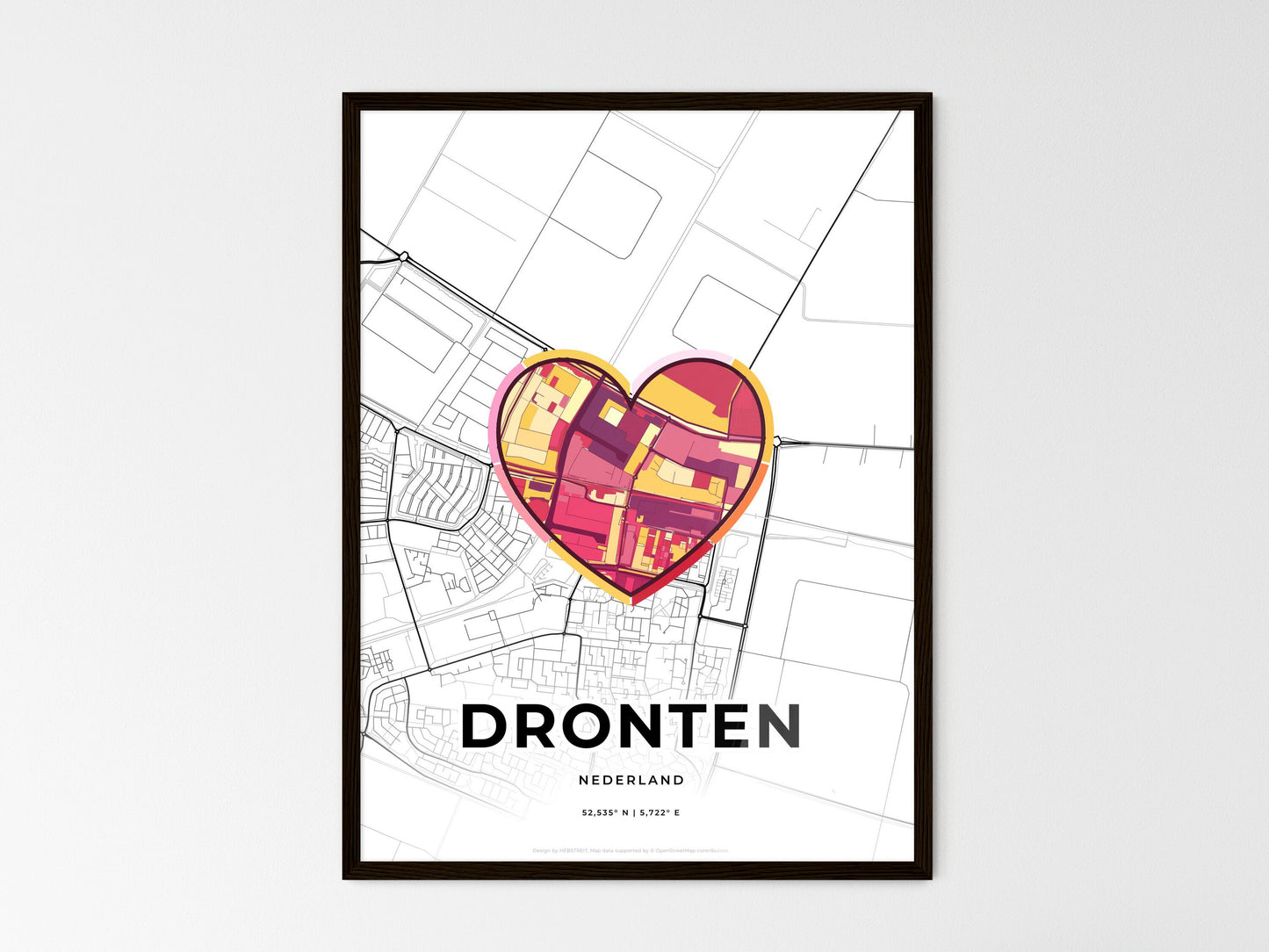 Dronten Netherlands wedding art map with heart icon