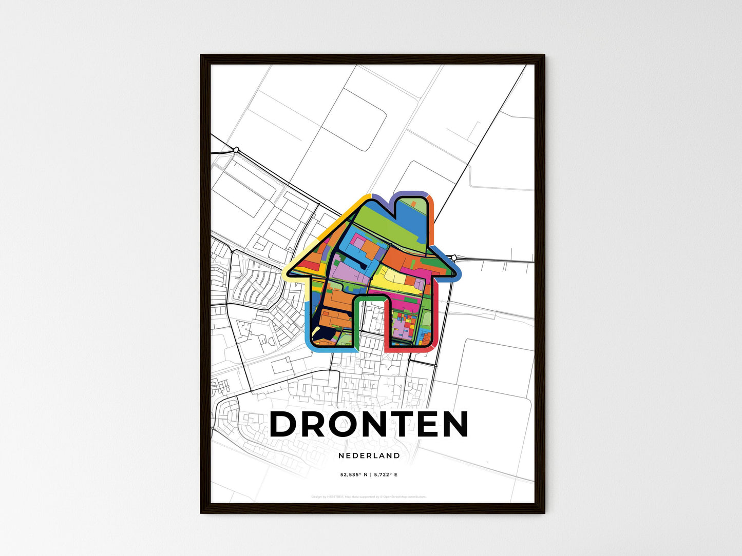 Dronten Netherlands wedding art map with home icon