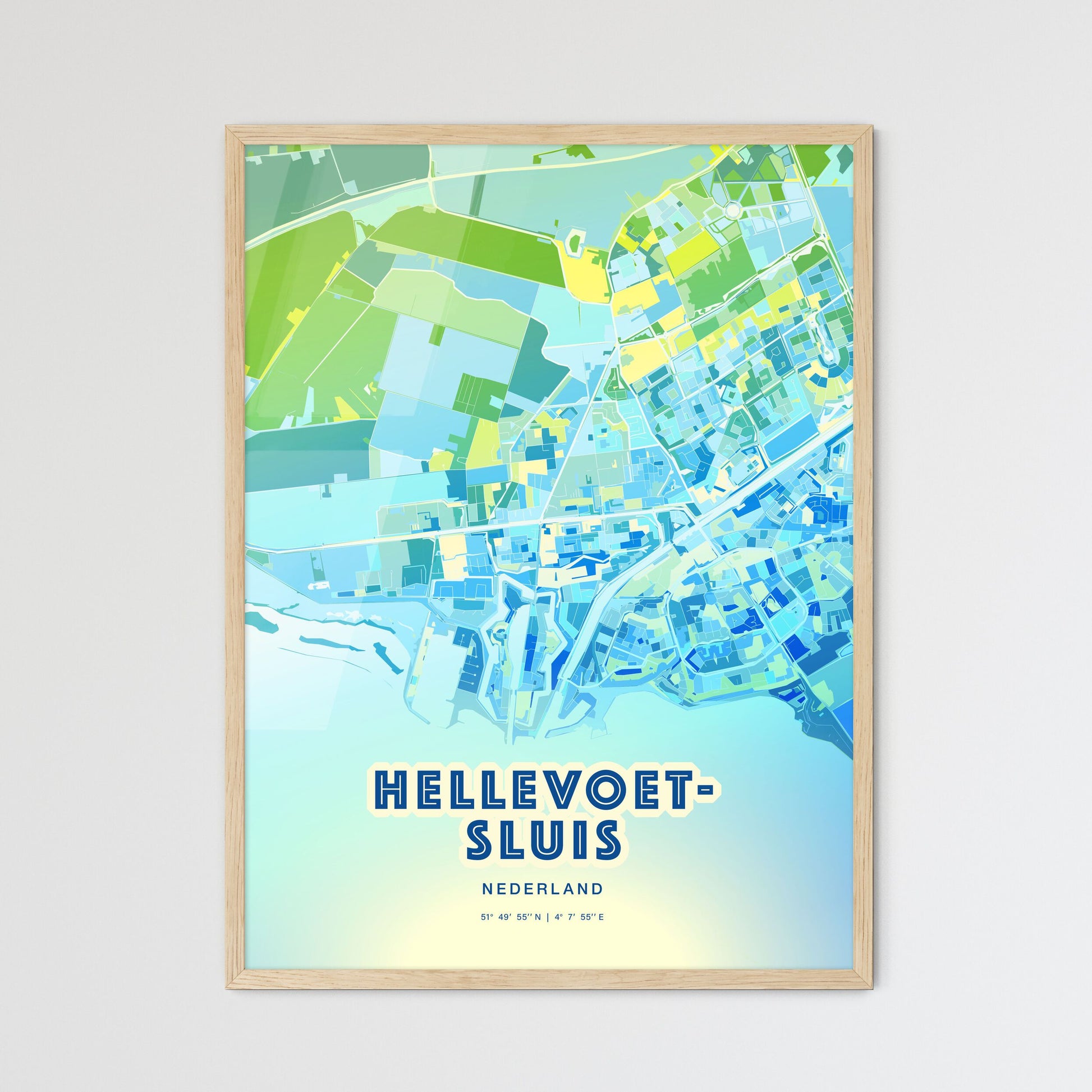 Colorful HELLEVOETSLUIS NETHERLANDS Fine Art Map Cool Blue