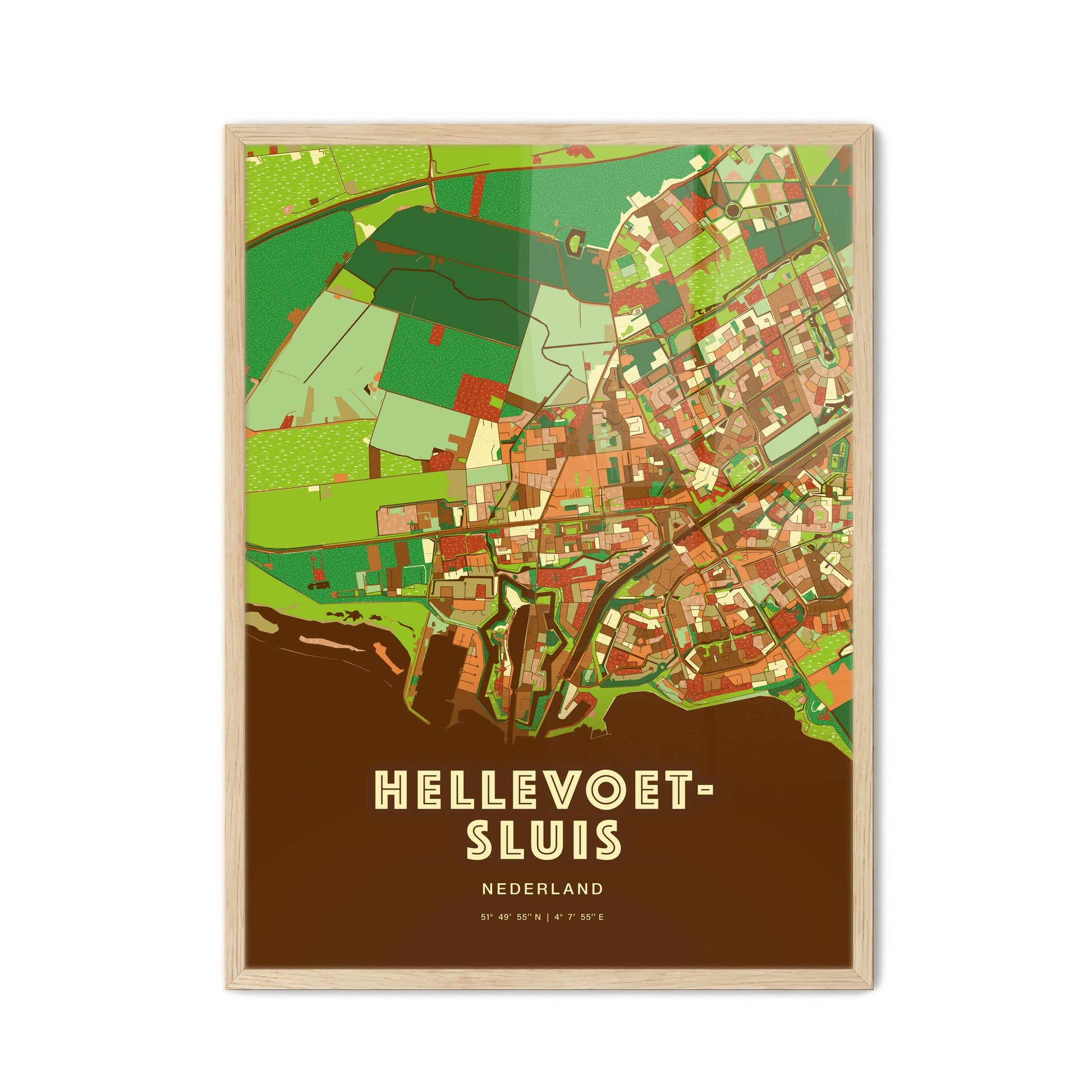 Colorful HELLEVOETSLUIS NETHERLANDS Fine Art Map Farmhouse