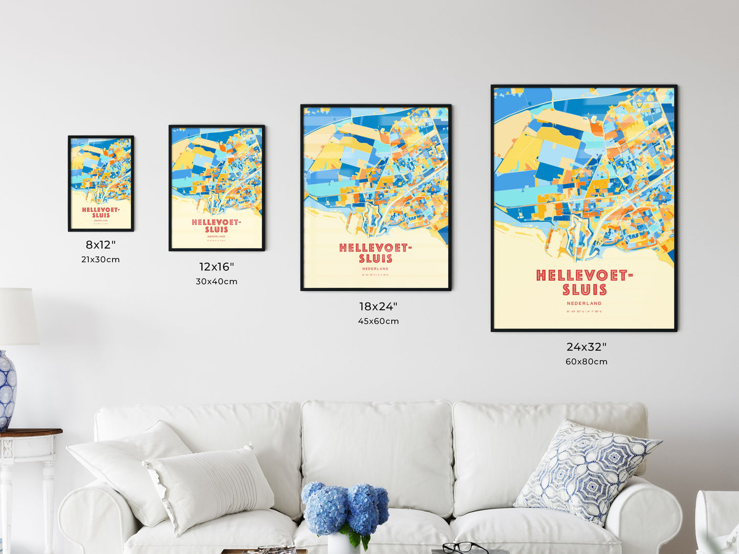 Colorful HELLEVOETSLUIS NETHERLANDS Fine Art Map Blue Orange