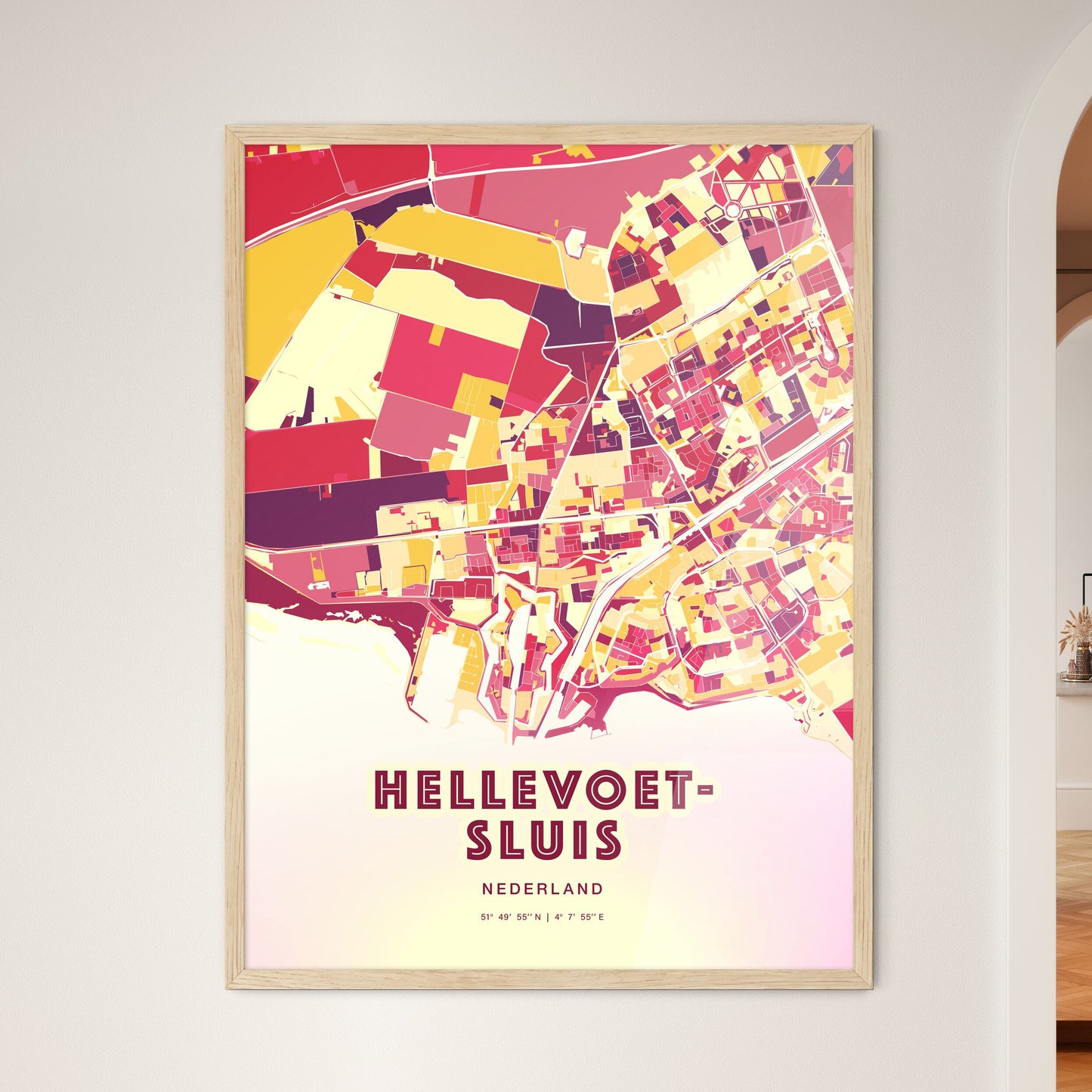 Colorful HELLEVOETSLUIS NETHERLANDS Fine Art Map Hot Red