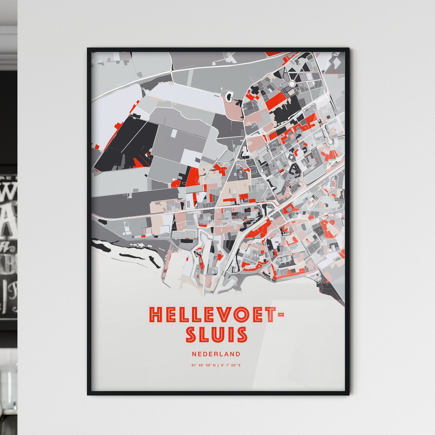 Colorful HELLEVOETSLUIS NETHERLANDS Fine Art Map Modern