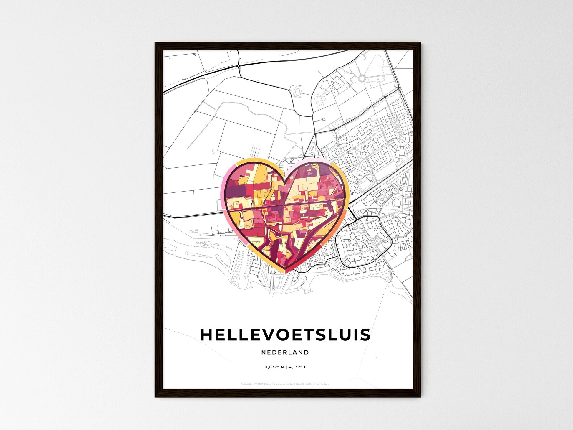 Hellevoetsluis Netherlands wedding art map with heart icon