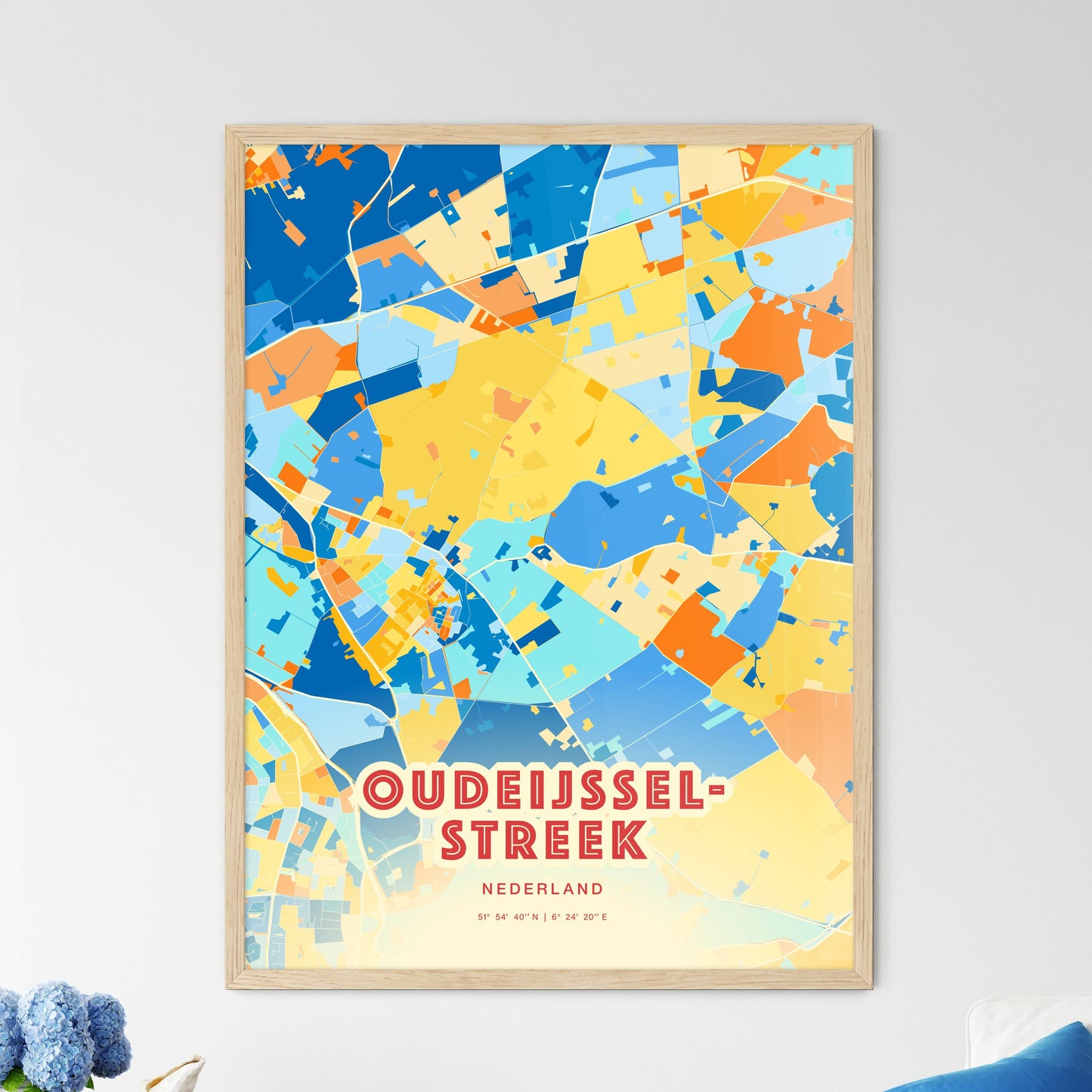 Colorful OUDE IJSSELSTREEK NETHERLANDS Fine Art Map Blue Orange