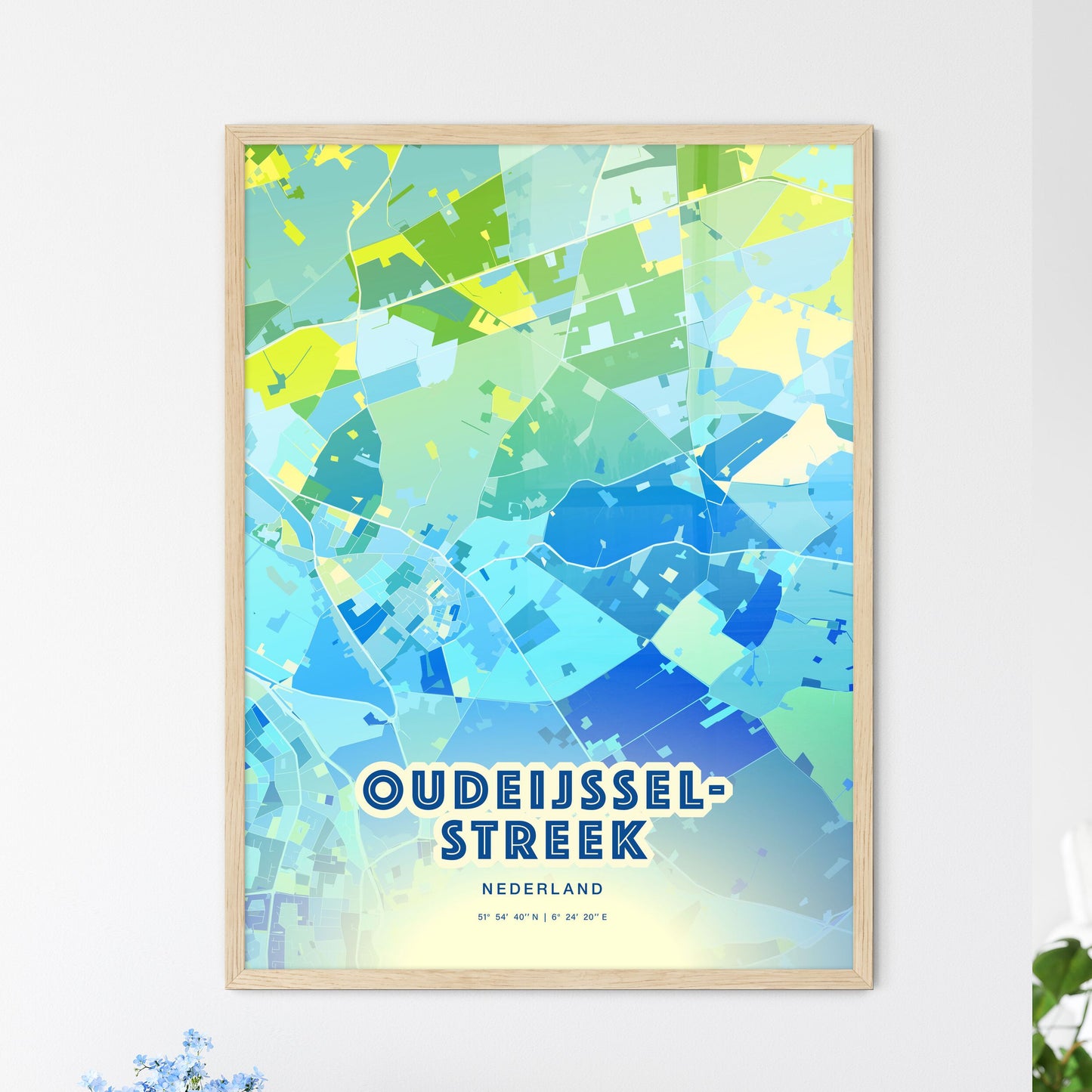 Colorful OUDE IJSSELSTREEK NETHERLANDS Fine Art Map Cool Blue