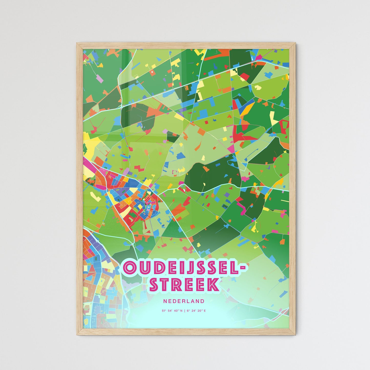 Colorful OUDE IJSSELSTREEK NETHERLANDS Fine Art Map Crazy Colors