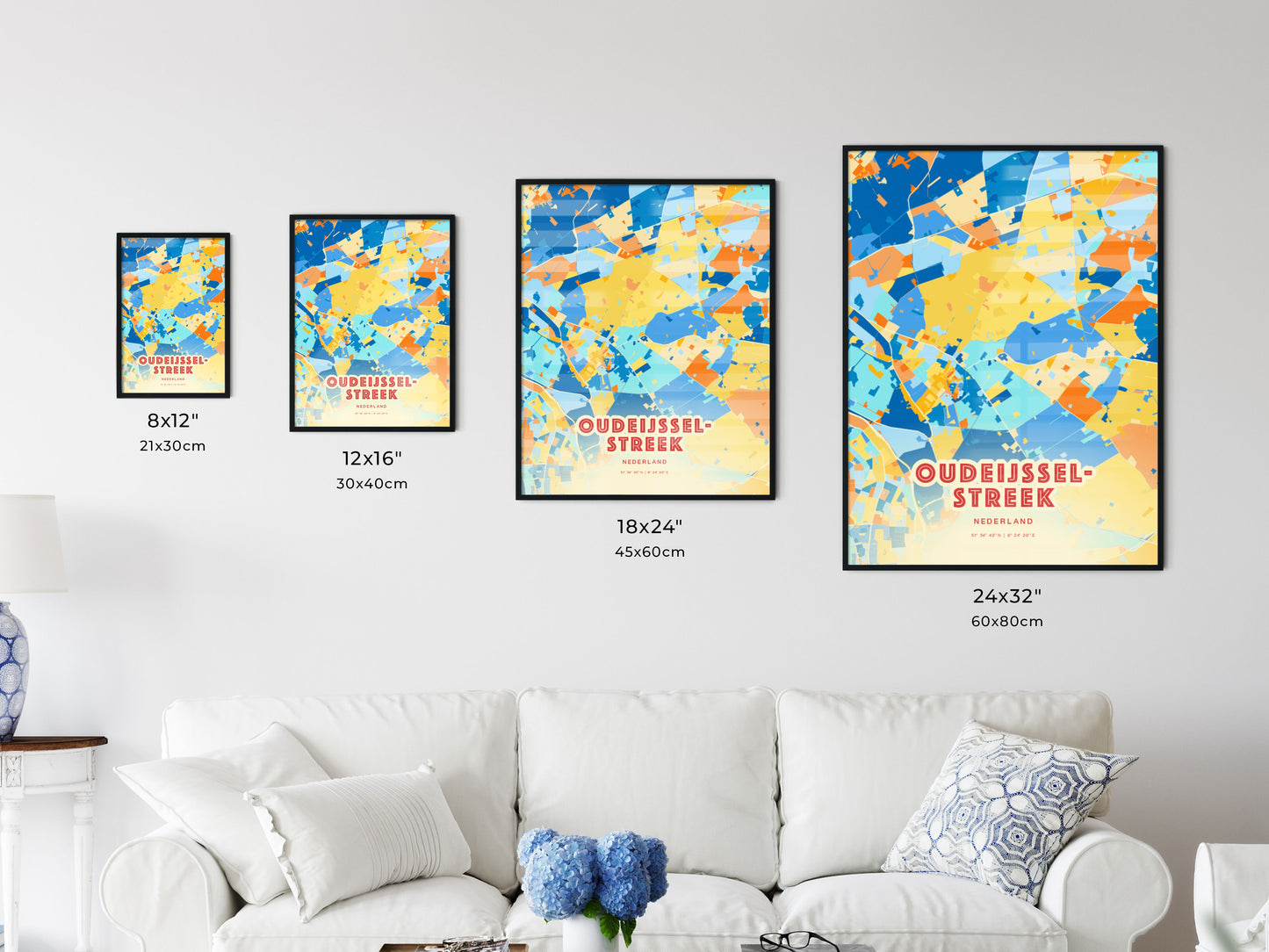 Colorful OUDE IJSSELSTREEK NETHERLANDS Fine Art Map Blue Orange