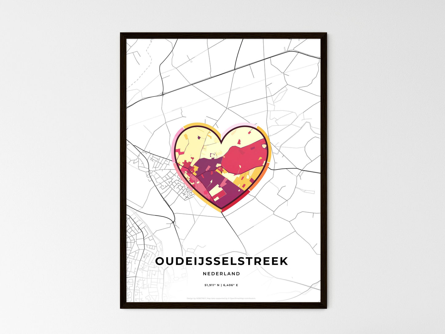 Oude Ijsselstreek Netherlands wedding art map with heart icon
