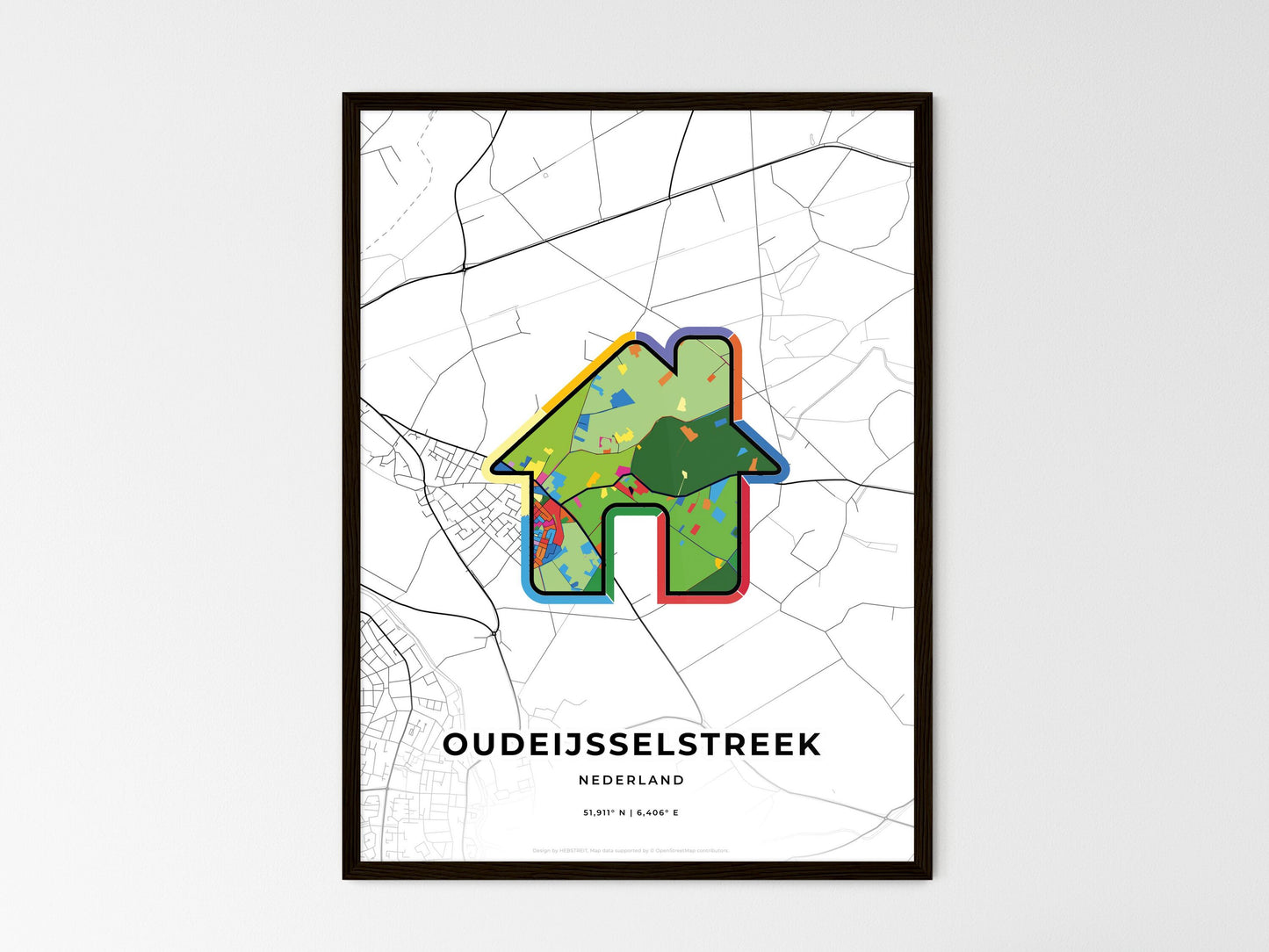 Oude Ijsselstreek Netherlands wedding art map with home icon