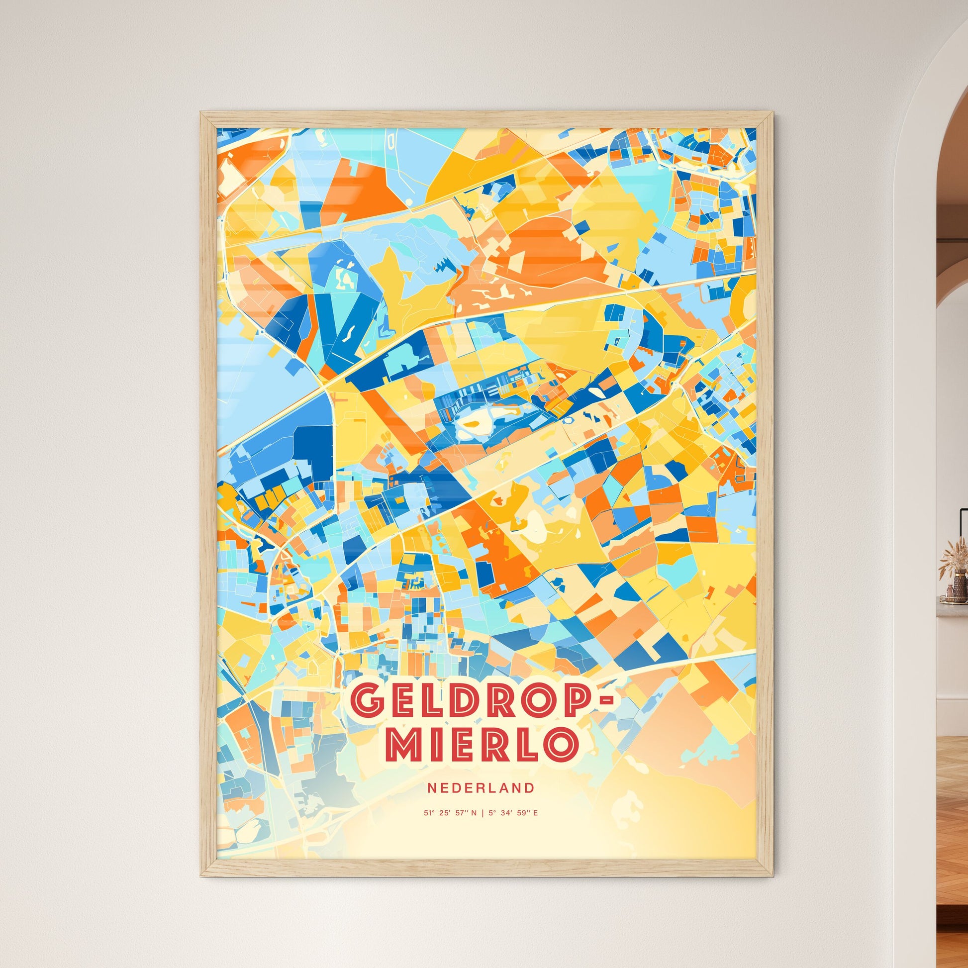 Colorful GELDROP-MIERLO NETHERLANDS Fine Art Map Blue Orange