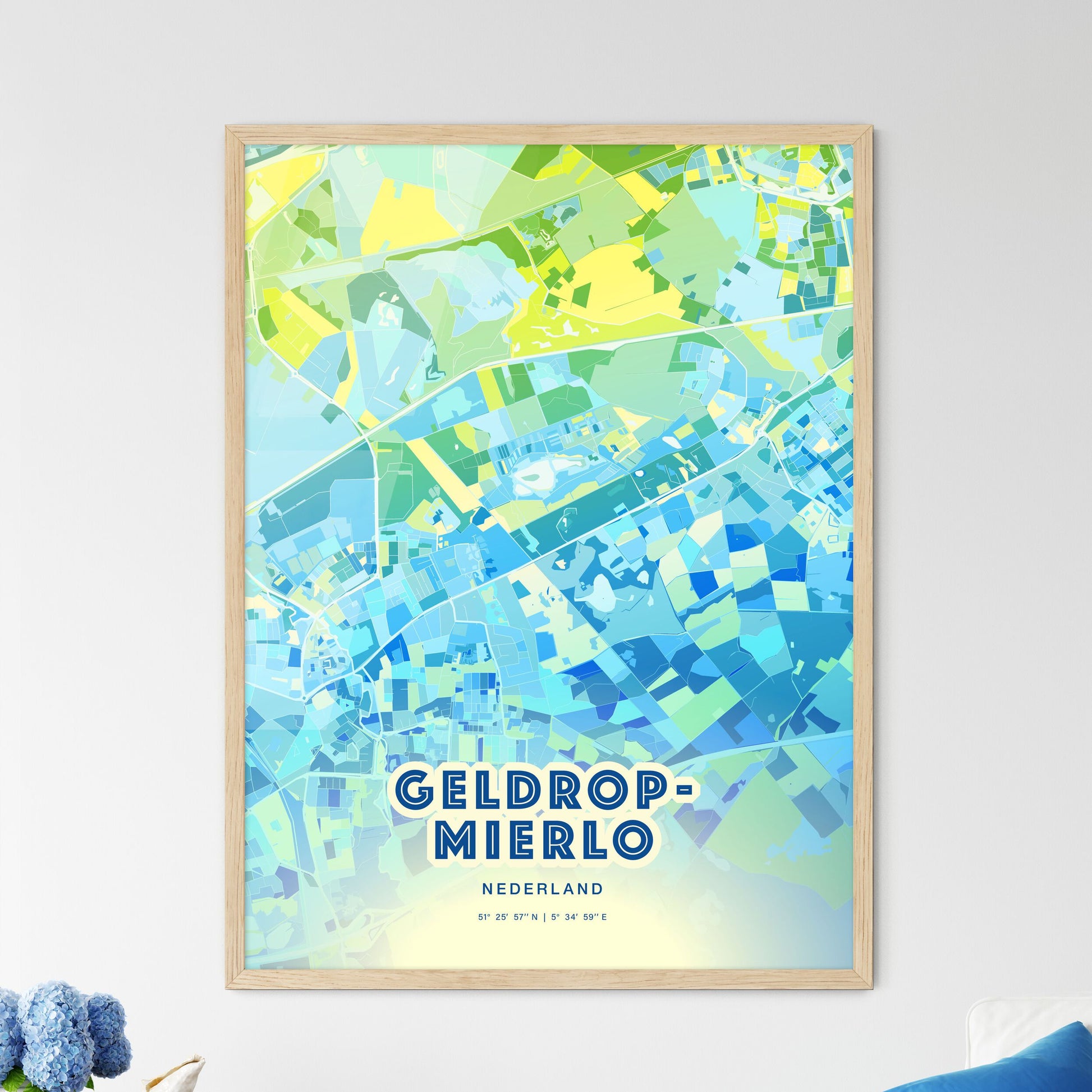 Colorful GELDROP-MIERLO NETHERLANDS Fine Art Map Cool Blue