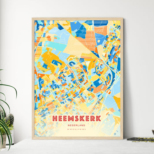 Colorful HEEMSKERK NETHERLANDS Fine Art Map Blue Orange