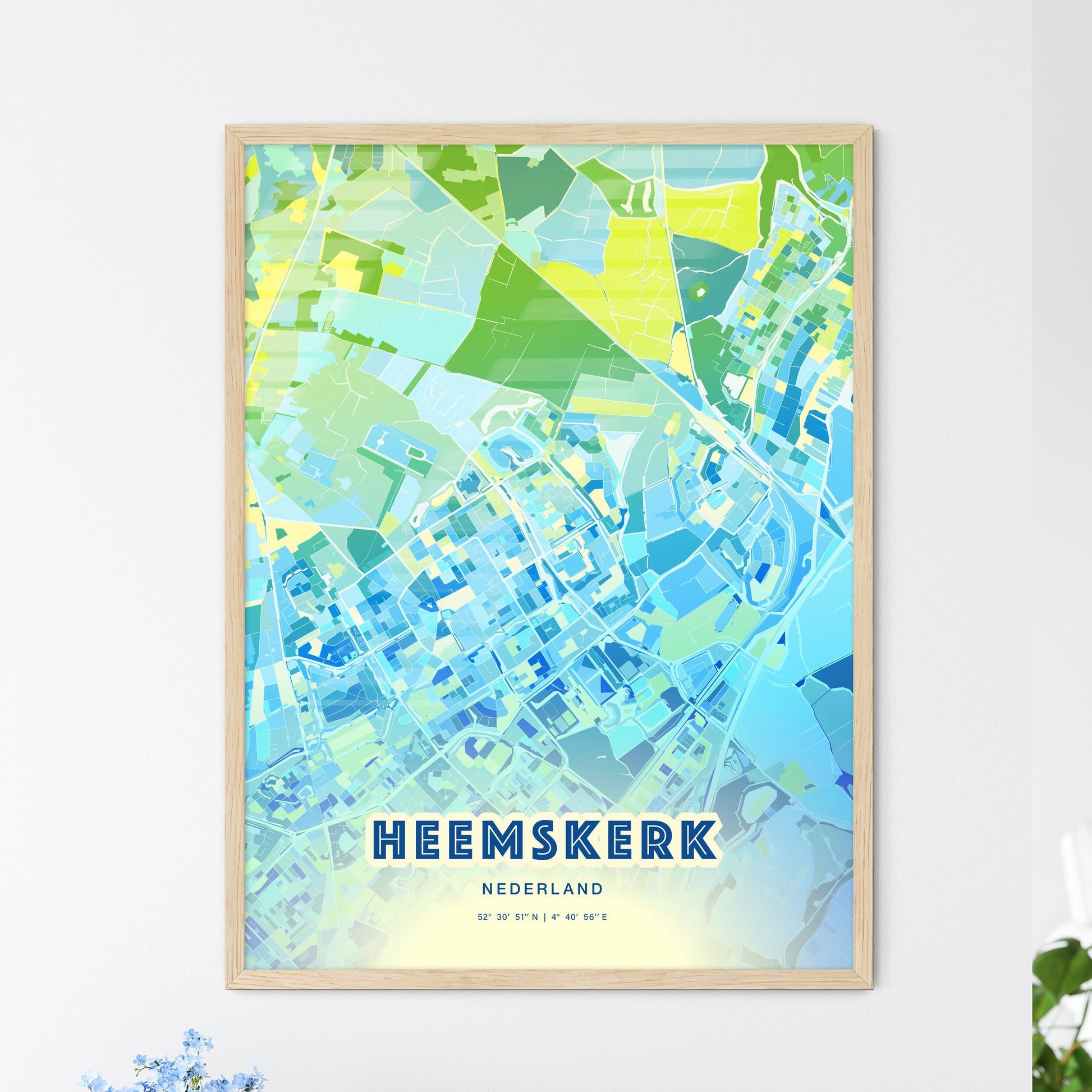 Colorful HEEMSKERK NETHERLANDS Fine Art Map Cool Blue