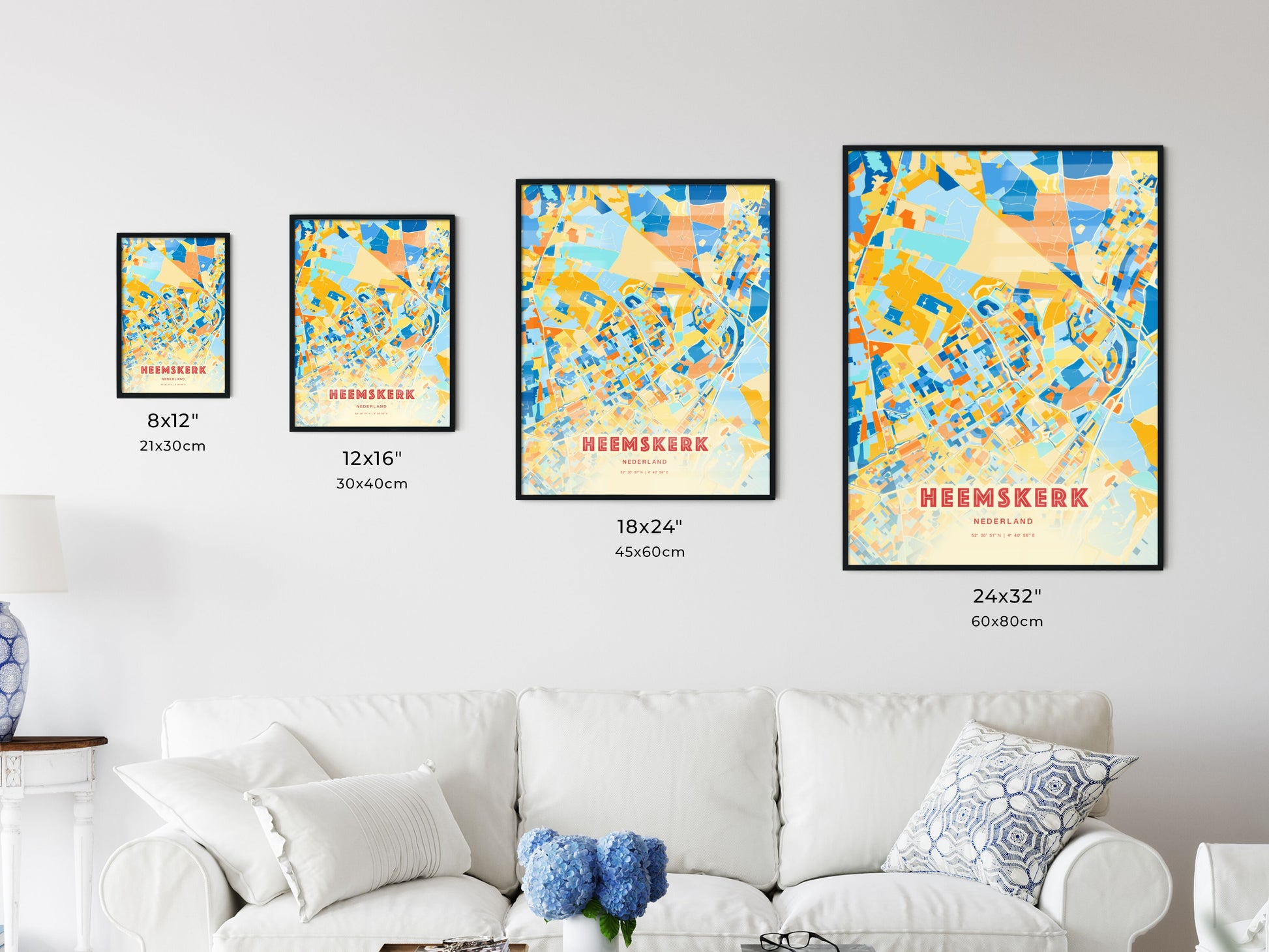 Colorful HEEMSKERK NETHERLANDS Fine Art Map Blue Orange