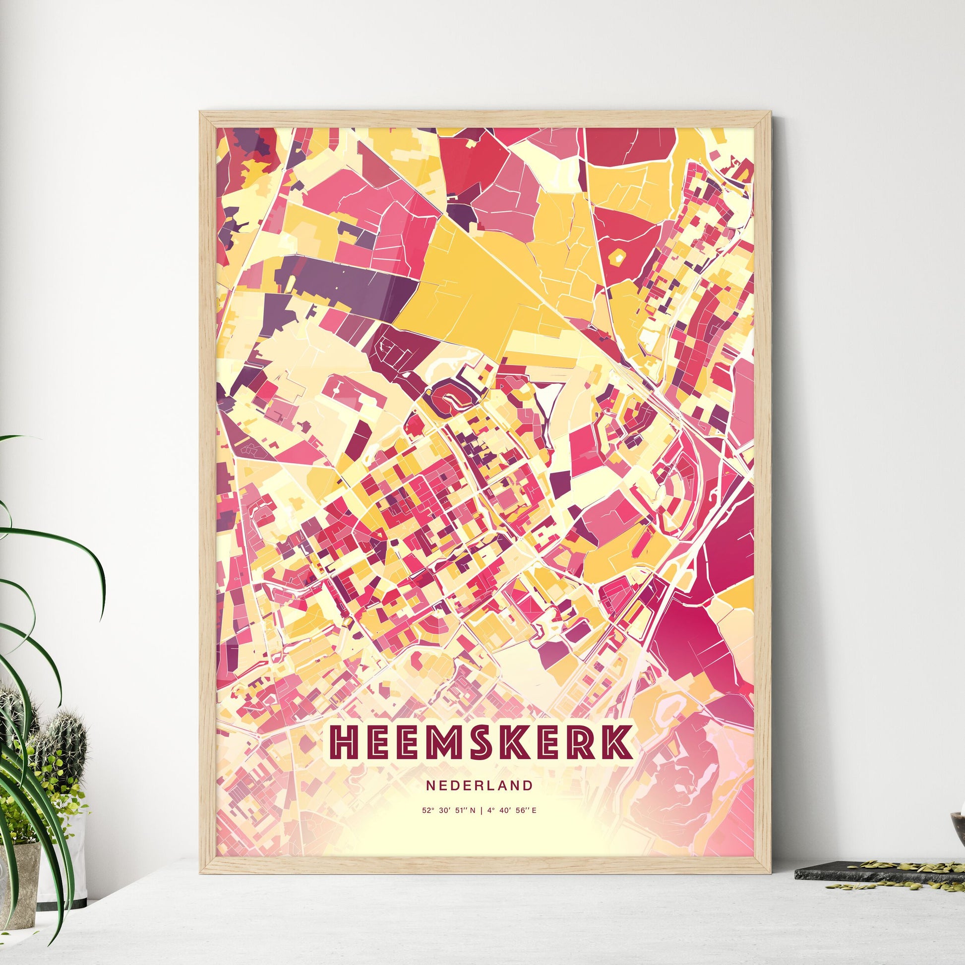 Colorful HEEMSKERK NETHERLANDS Fine Art Map Hot Red