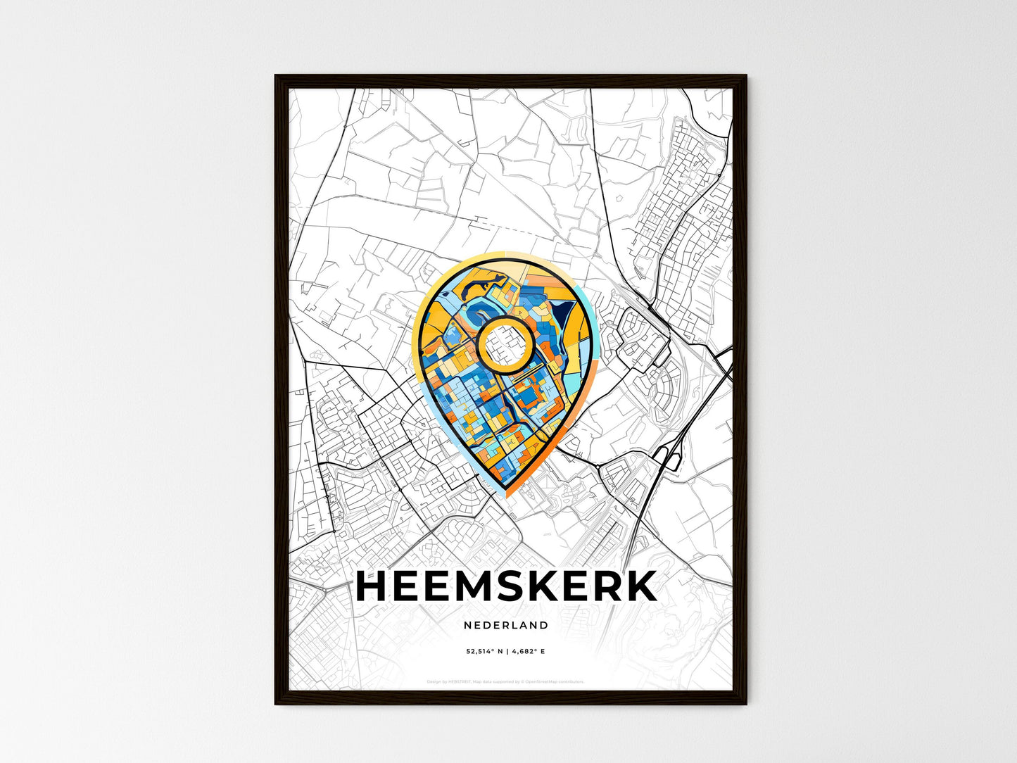 Heemskerk Netherlands wedding art map with pointer icon
