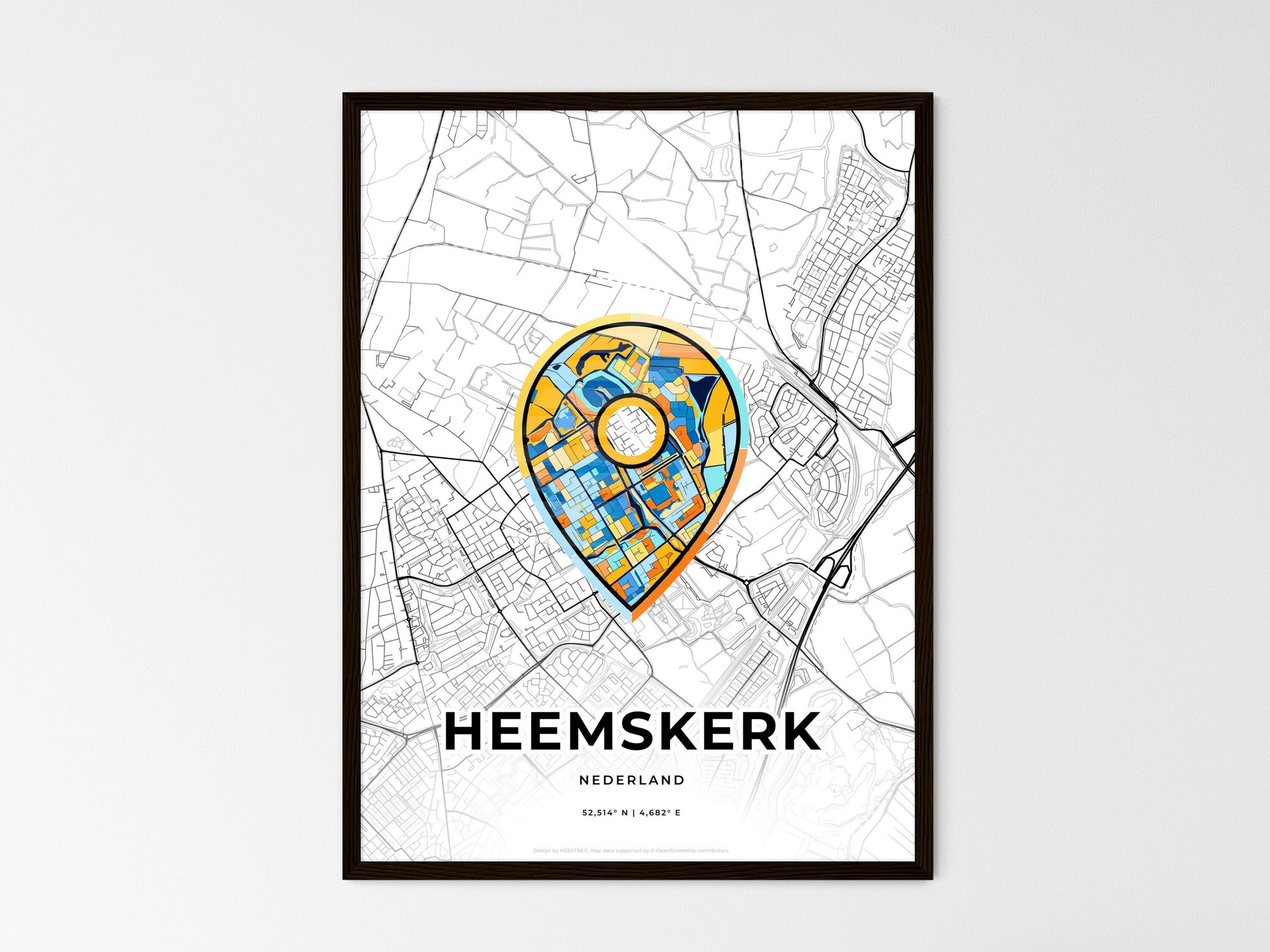 Heemskerk Netherlands wedding art map with pointer icon