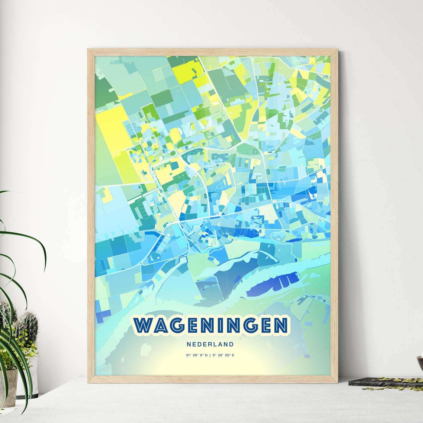 Colorful WAGENINGEN NETHERLANDS Fine Art Map Cool Blue