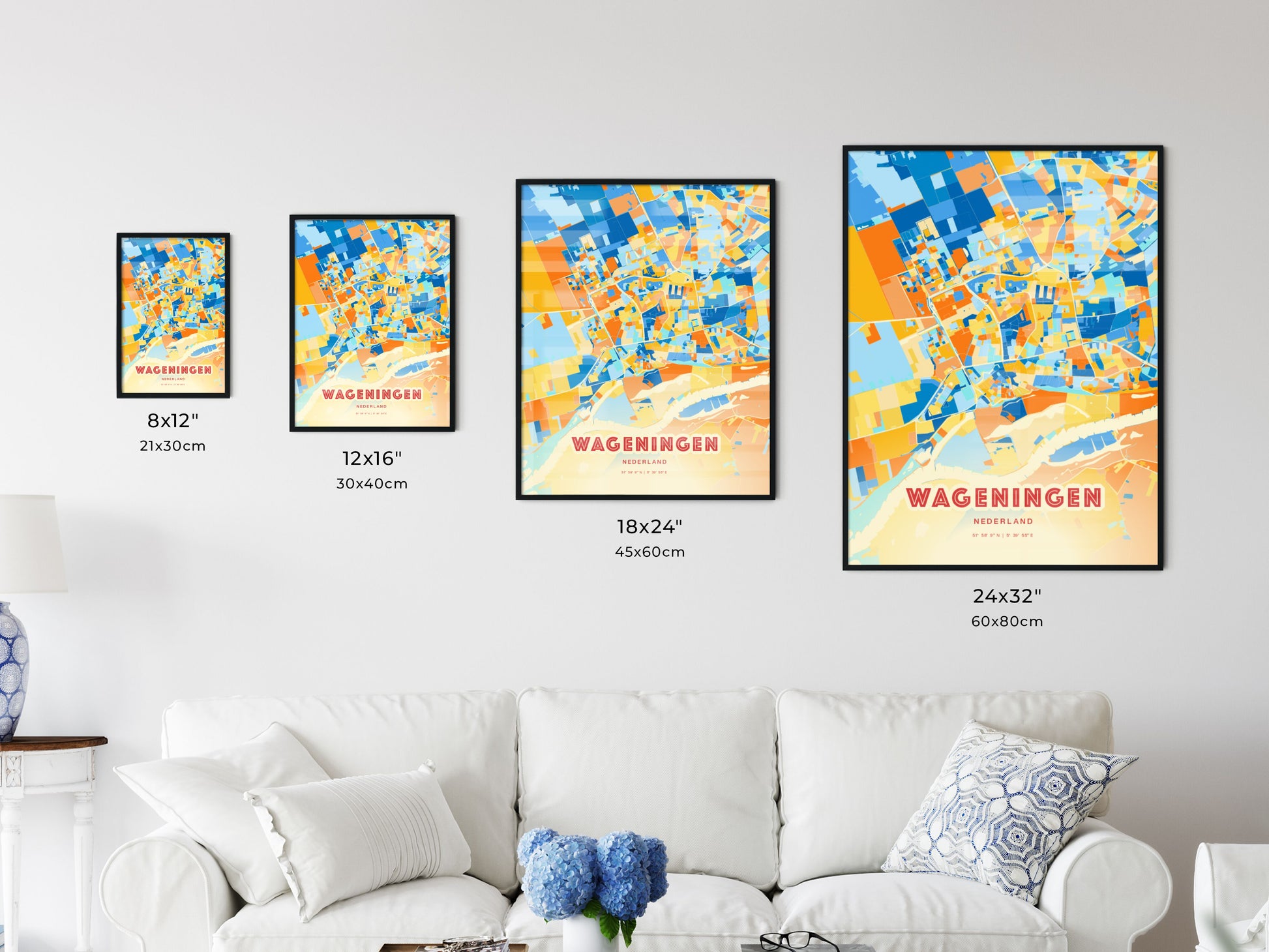 Colorful WAGENINGEN NETHERLANDS Fine Art Map Blue Orange