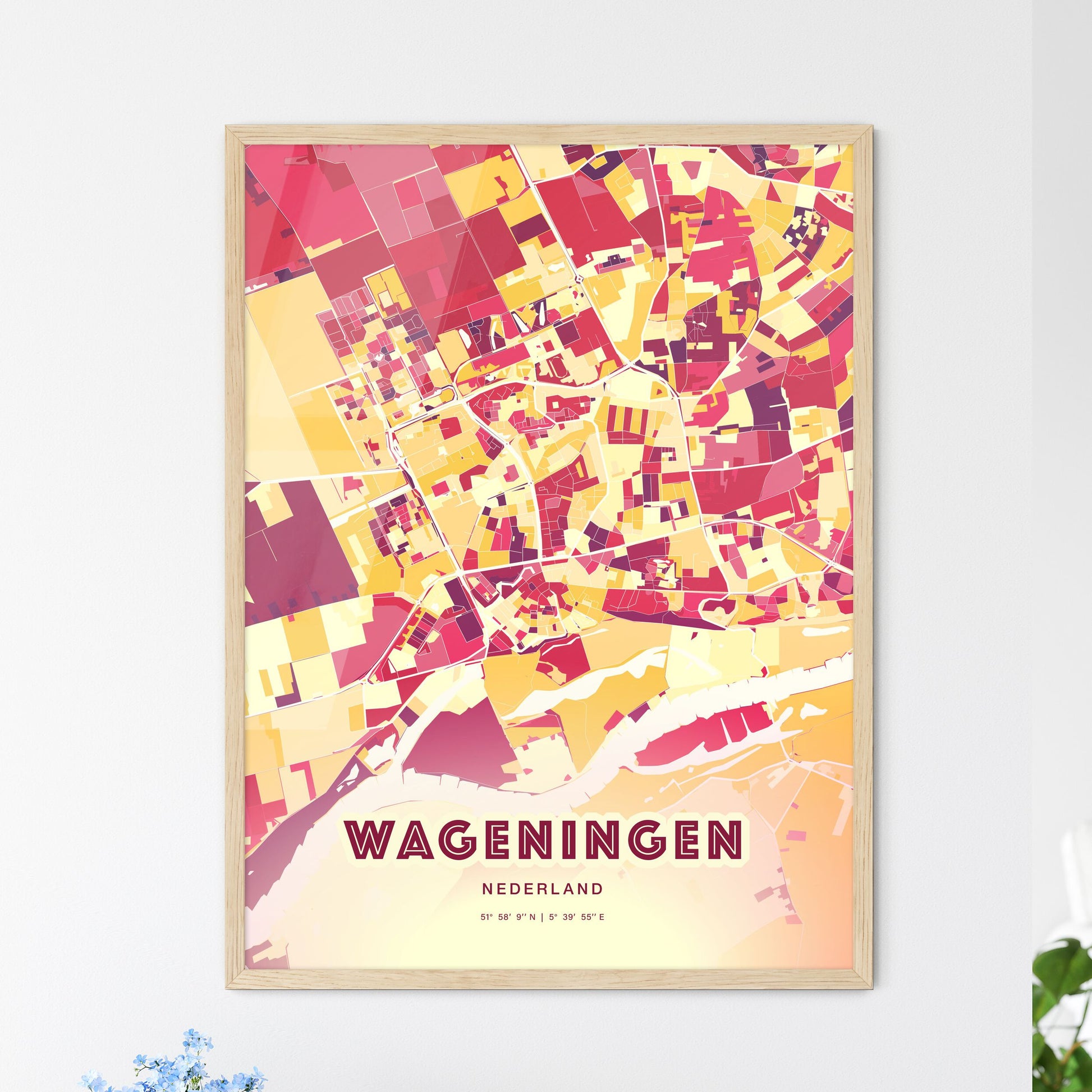 Colorful WAGENINGEN NETHERLANDS Fine Art Map Hot Red