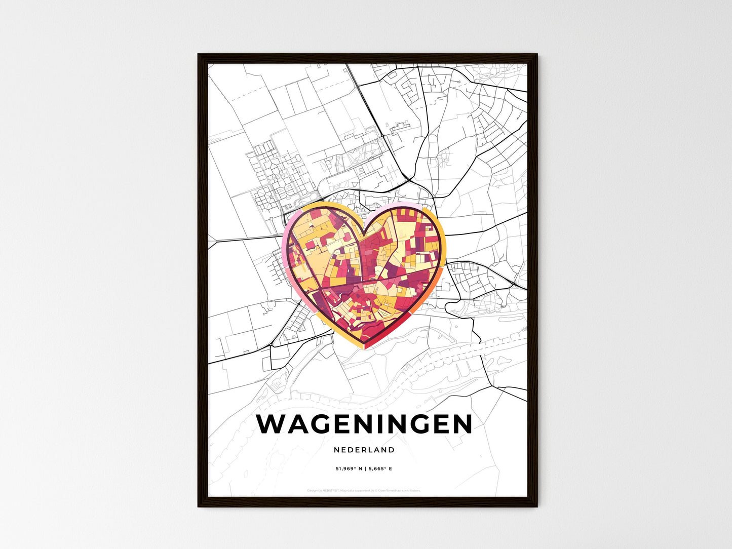 Wageningen Netherlands wedding art map with heart icon