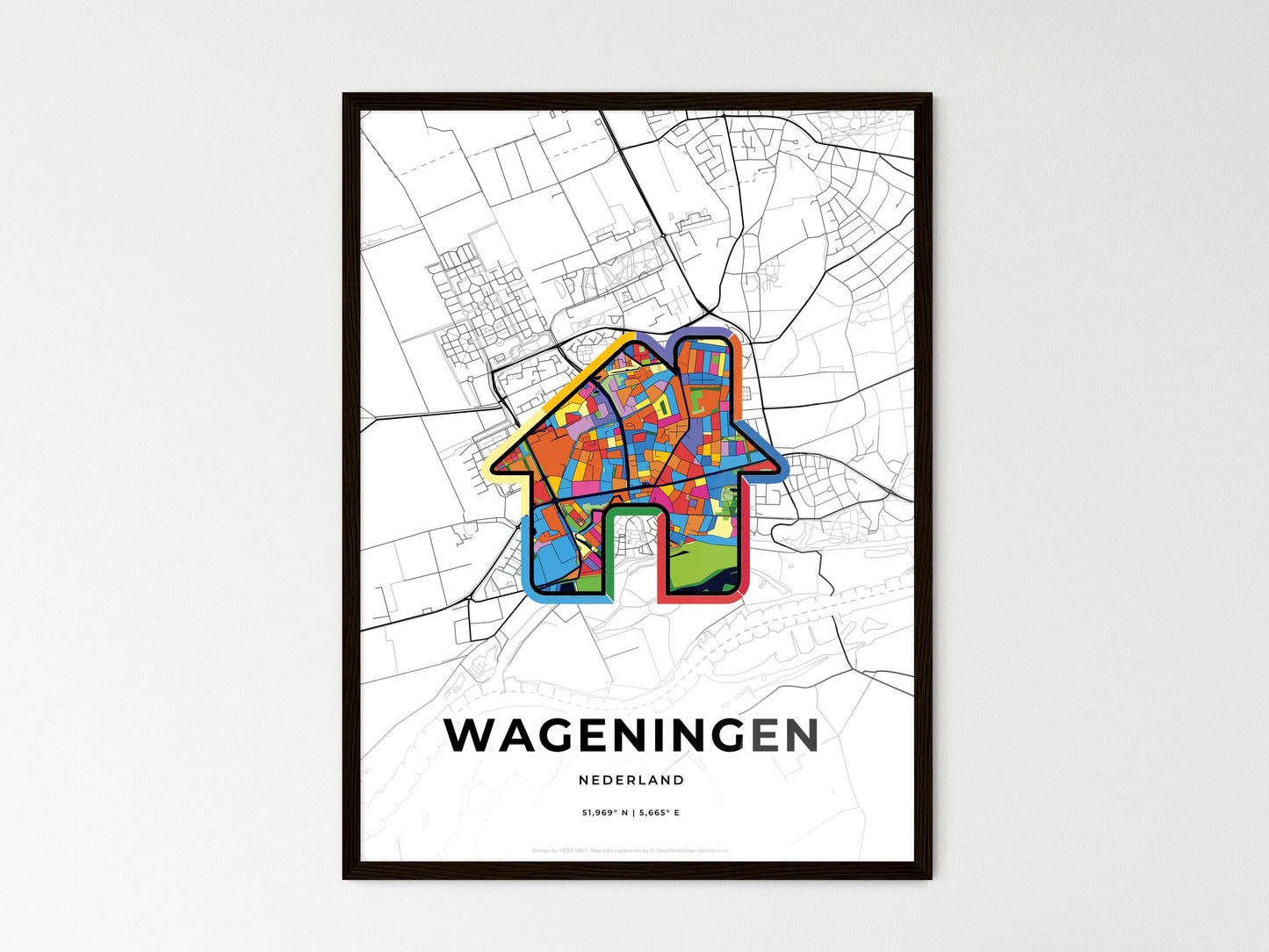 Wageningen Netherlands wedding art map with home icon