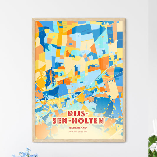 Colorful RIJSSEN-HOLTEN NETHERLANDS Fine Art Map Blue Orange