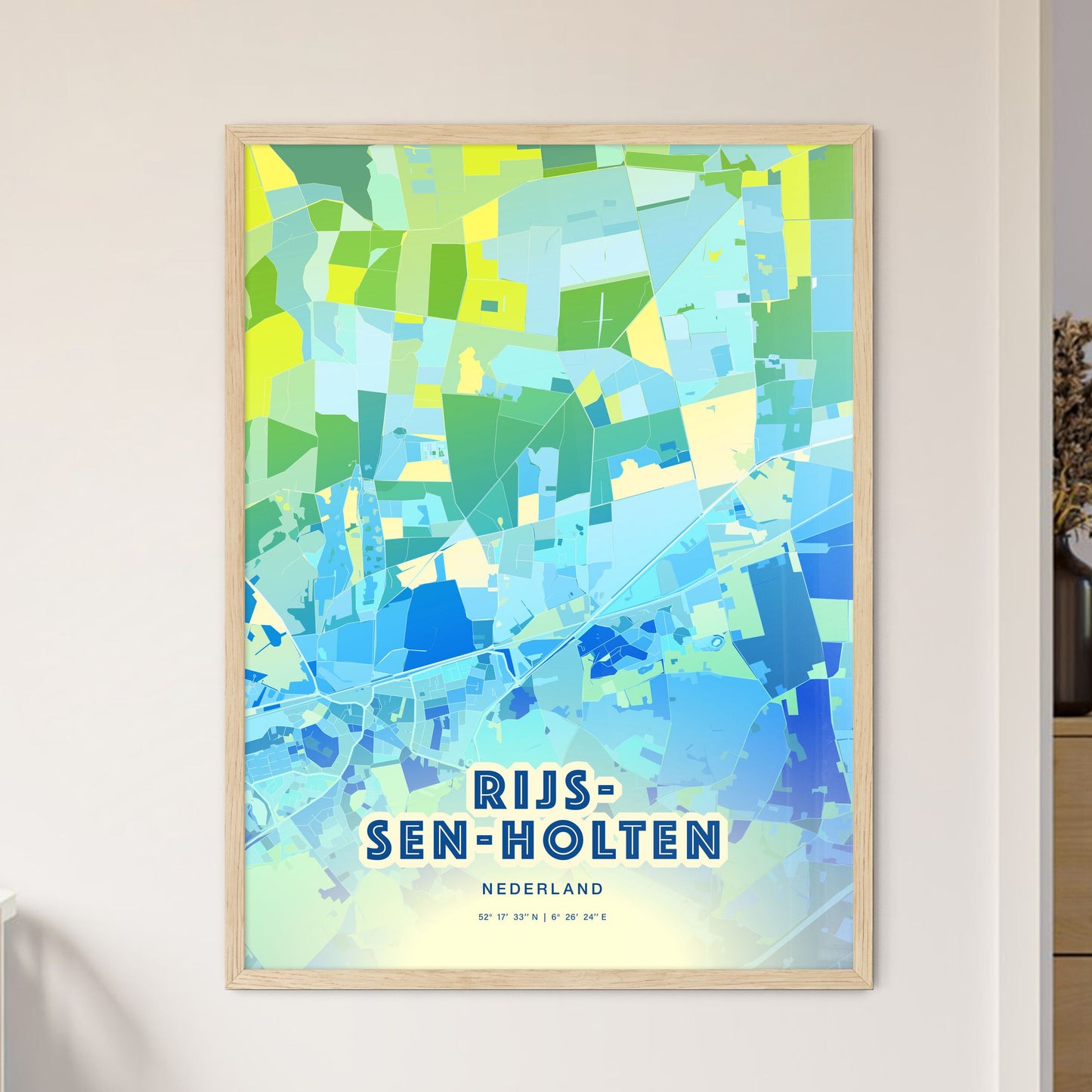 Colorful RIJSSEN-HOLTEN NETHERLANDS Fine Art Map Cool Blue