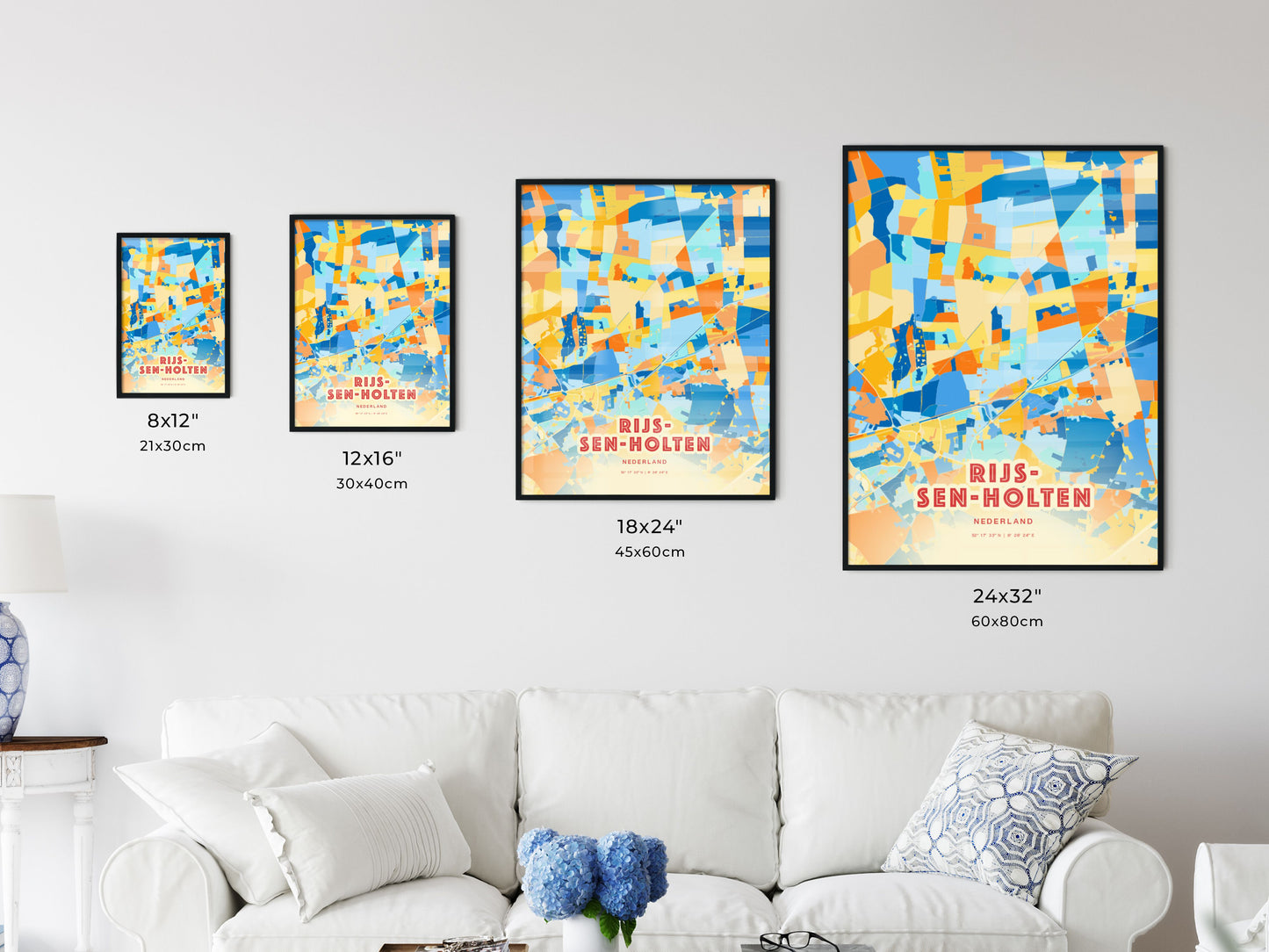 Colorful RIJSSEN-HOLTEN NETHERLANDS Fine Art Map Blue Orange