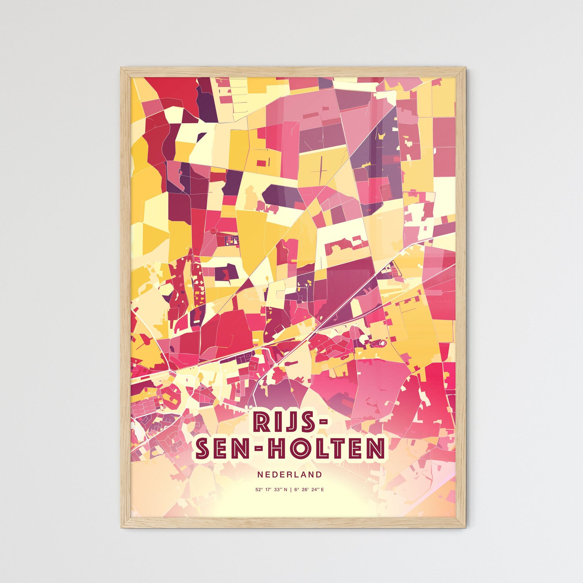 Colorful RIJSSEN-HOLTEN NETHERLANDS Fine Art Map Hot Red