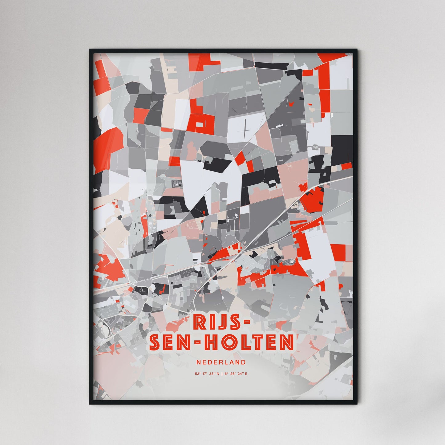 Colorful RIJSSEN-HOLTEN NETHERLANDS Fine Art Map Modern