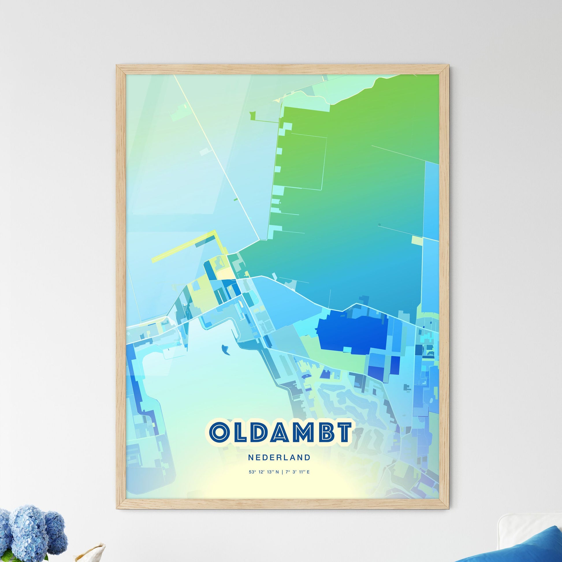 Colorful OLDAMBT NETHERLANDS Fine Art Map Cool Blue